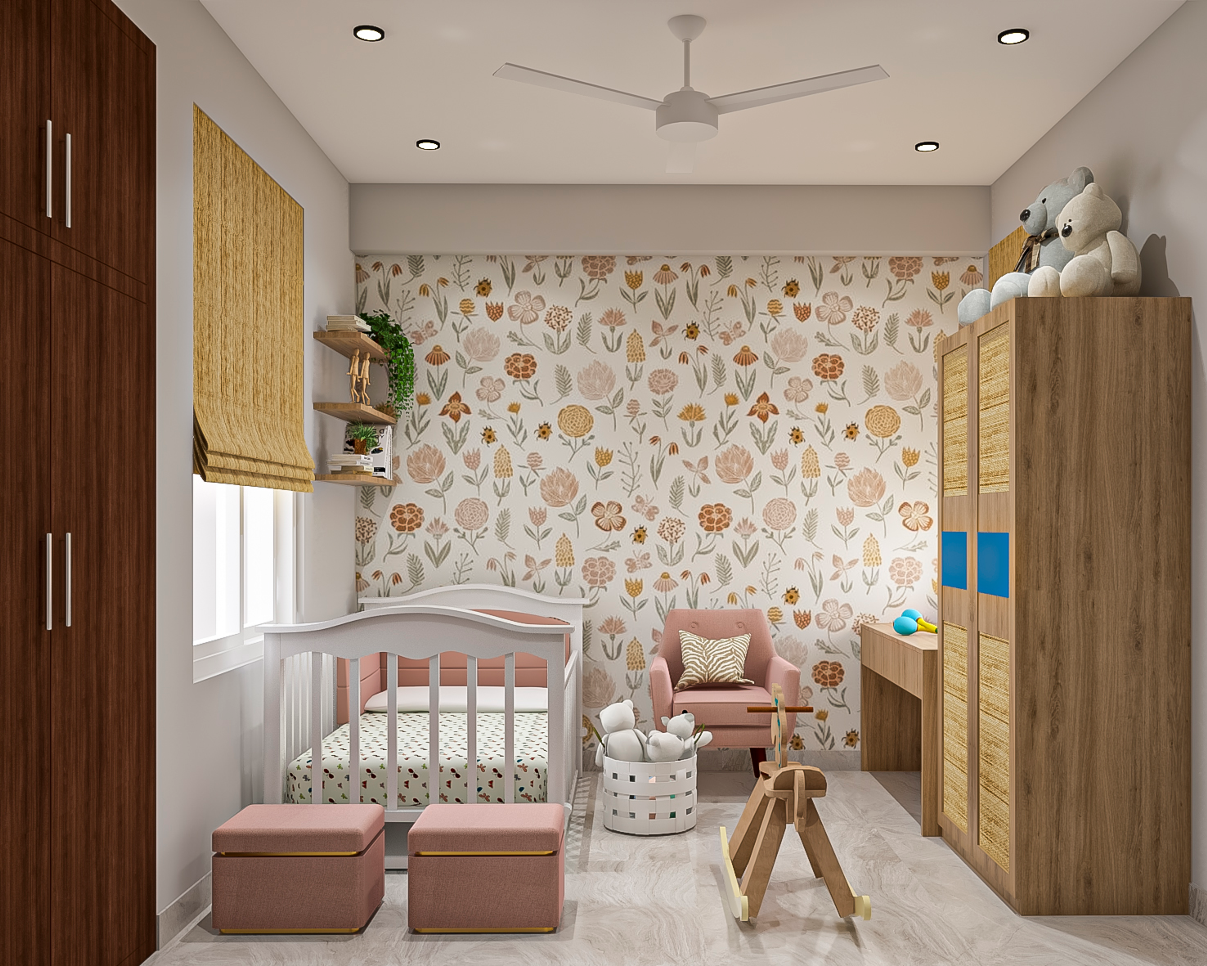 Pink Rustic Kid's Bedroom Design With Crib