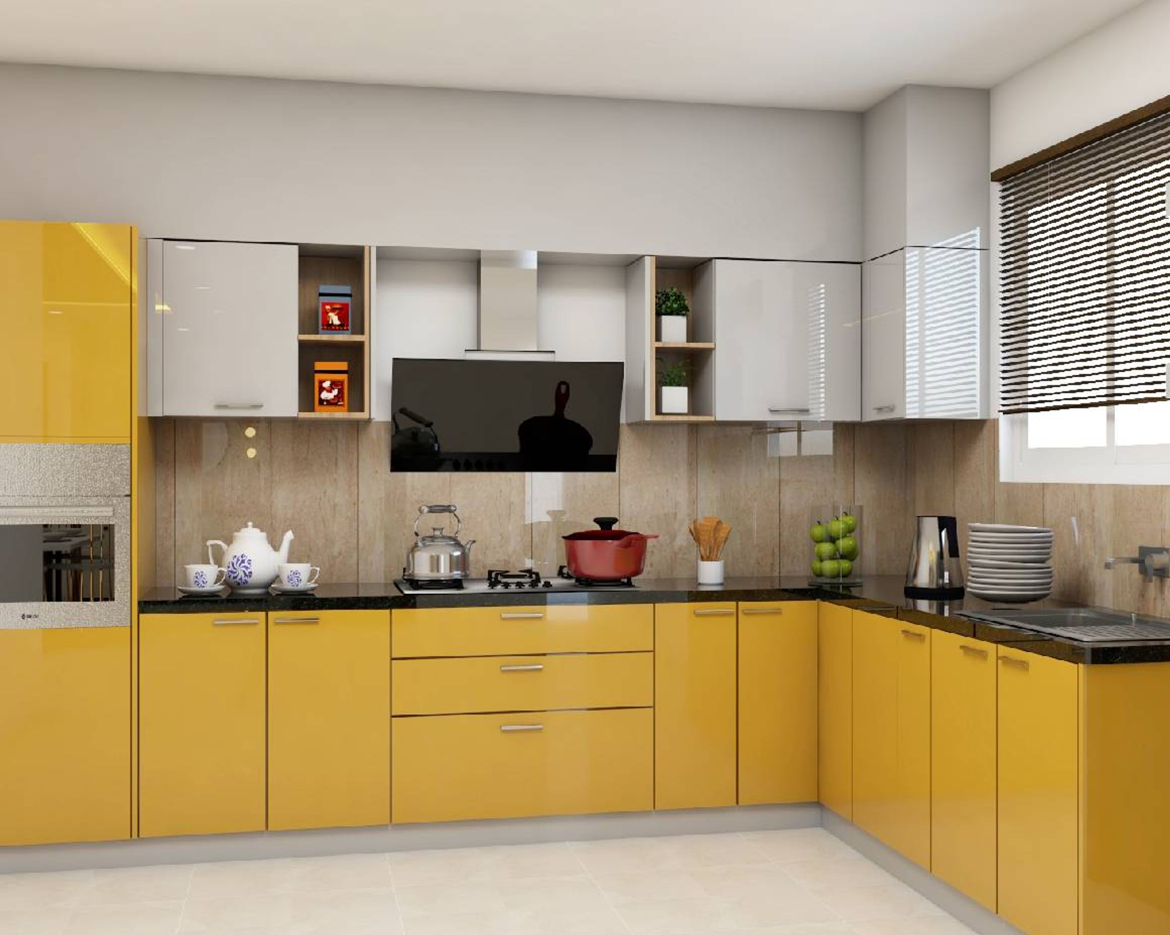 Spacious Modular Kitchen Cabinet Design With Modern Interiors