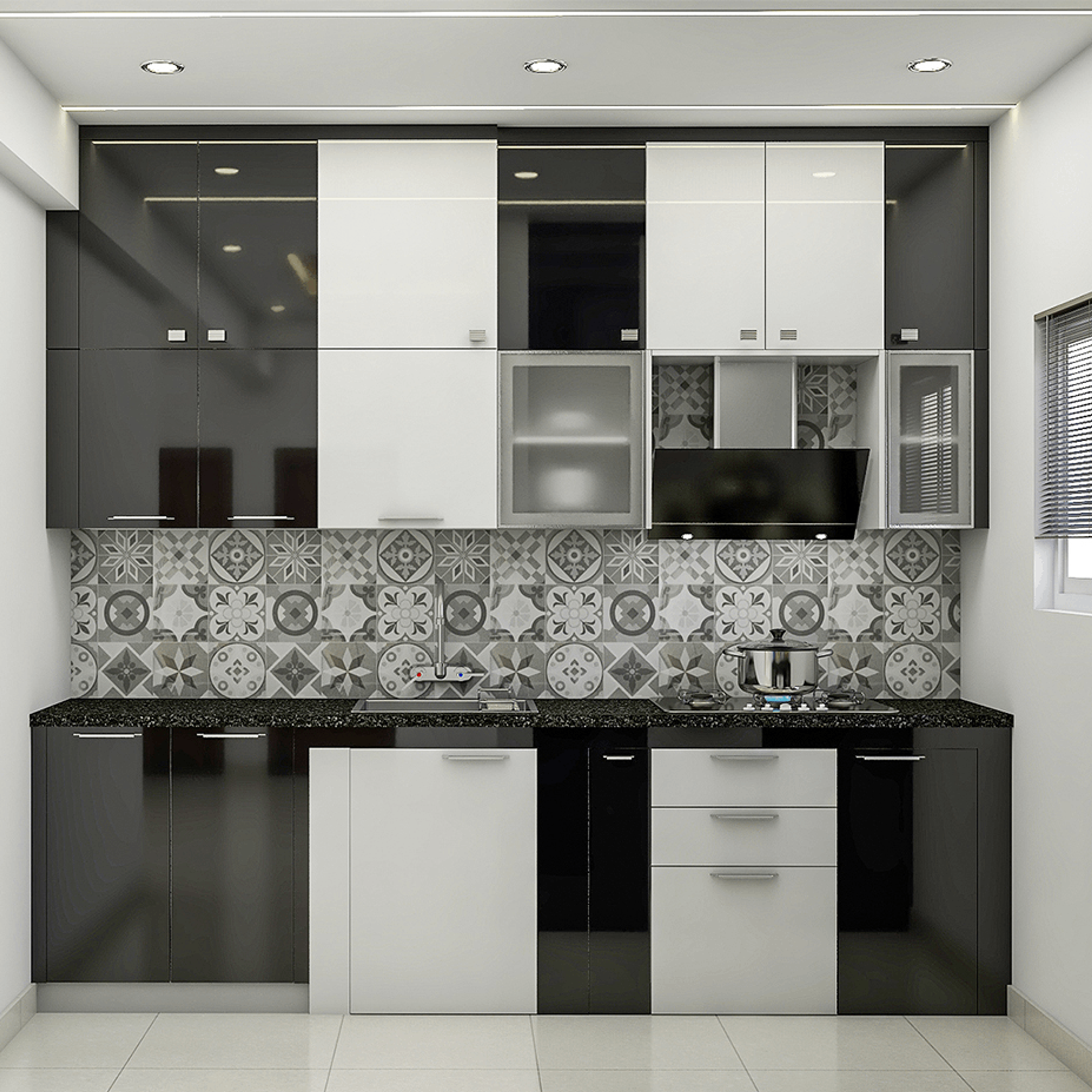 Modern Black And White Modular Kitchen Design