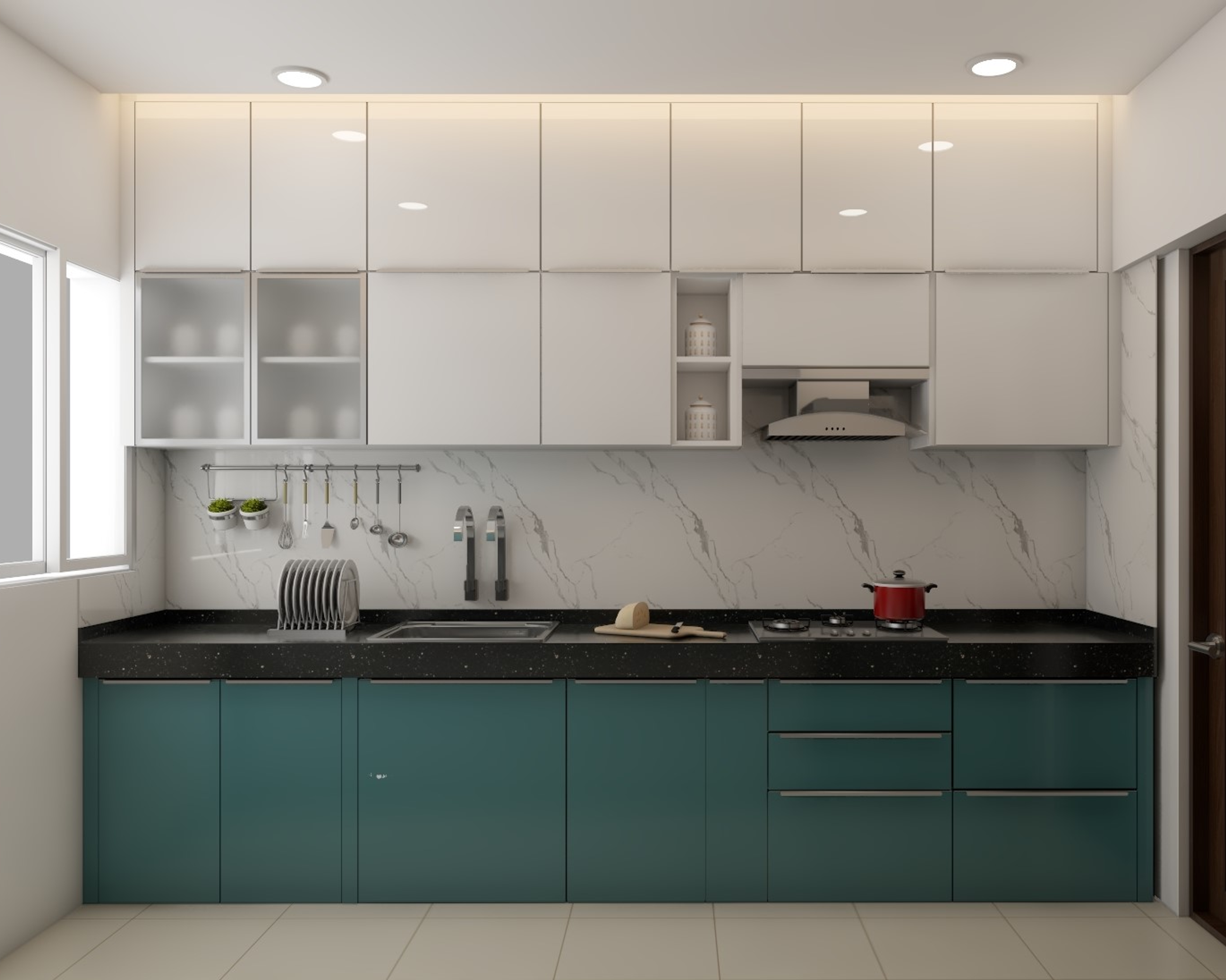 Modern Green And White Modular Kitchen Design
