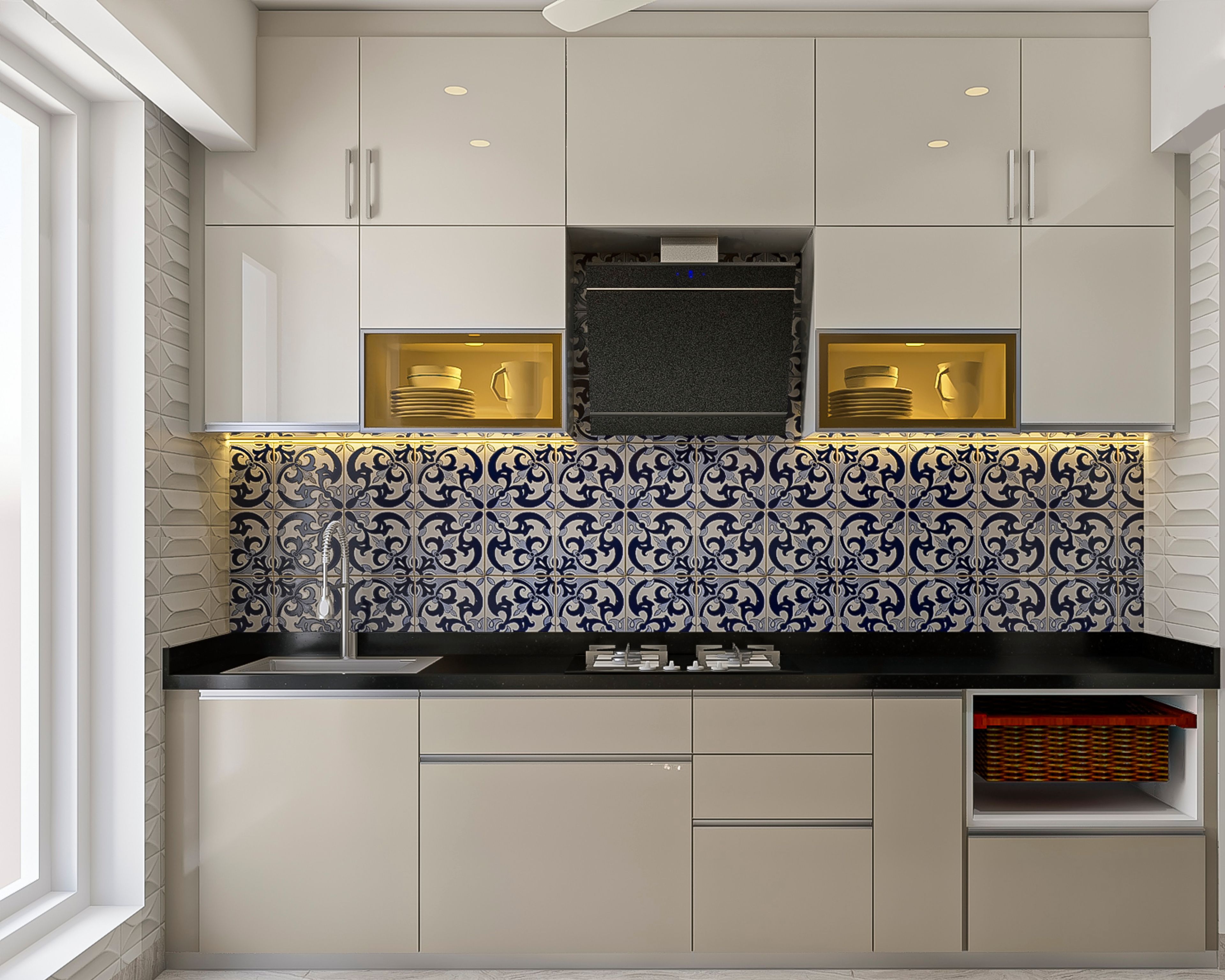 Modern Modular Parallel Kitchen Design In Beige