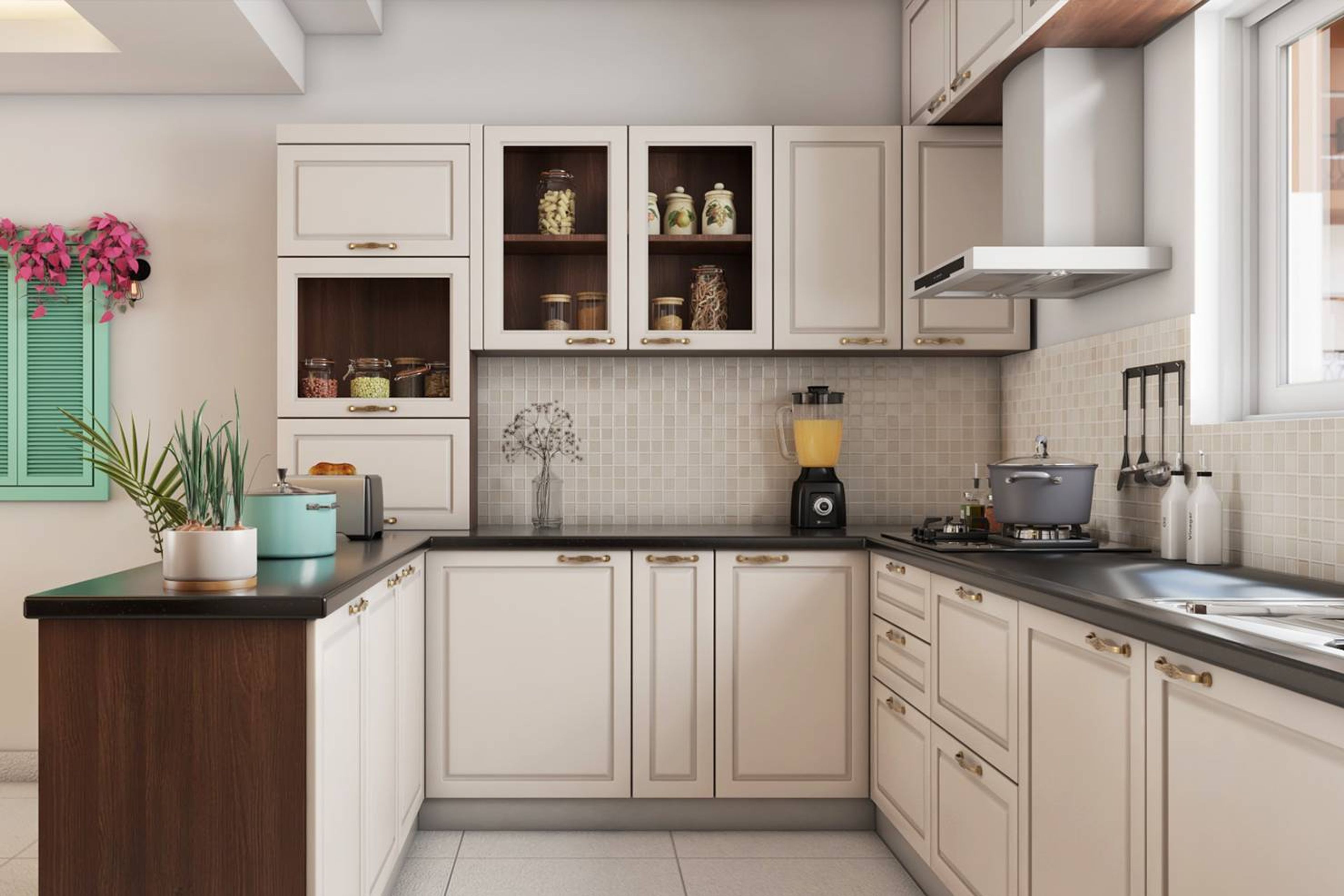 Contemporary Style U-Shaped Open Kitchen Design