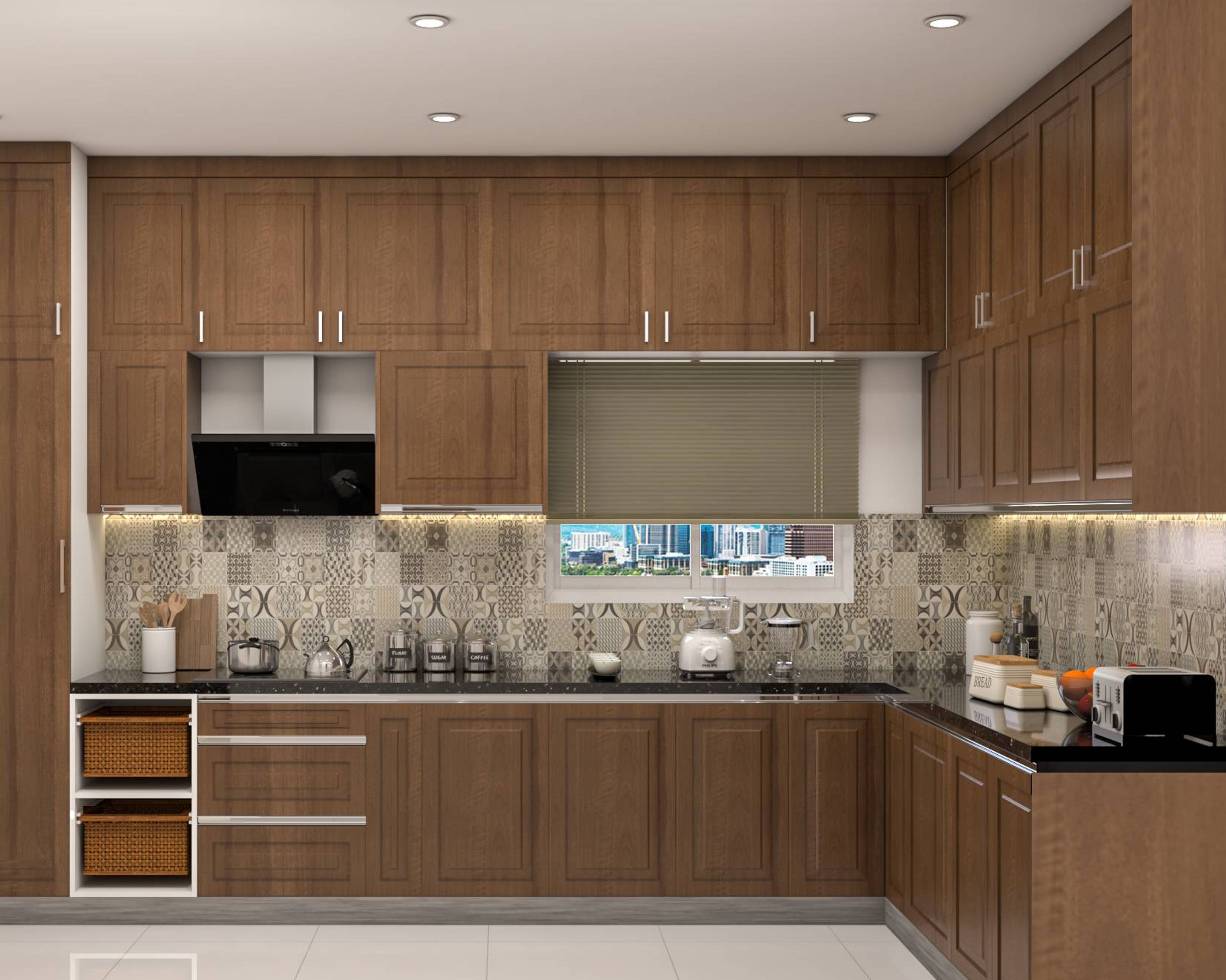 Contemporary Spacious Modular L-Shaped Kitchen Design