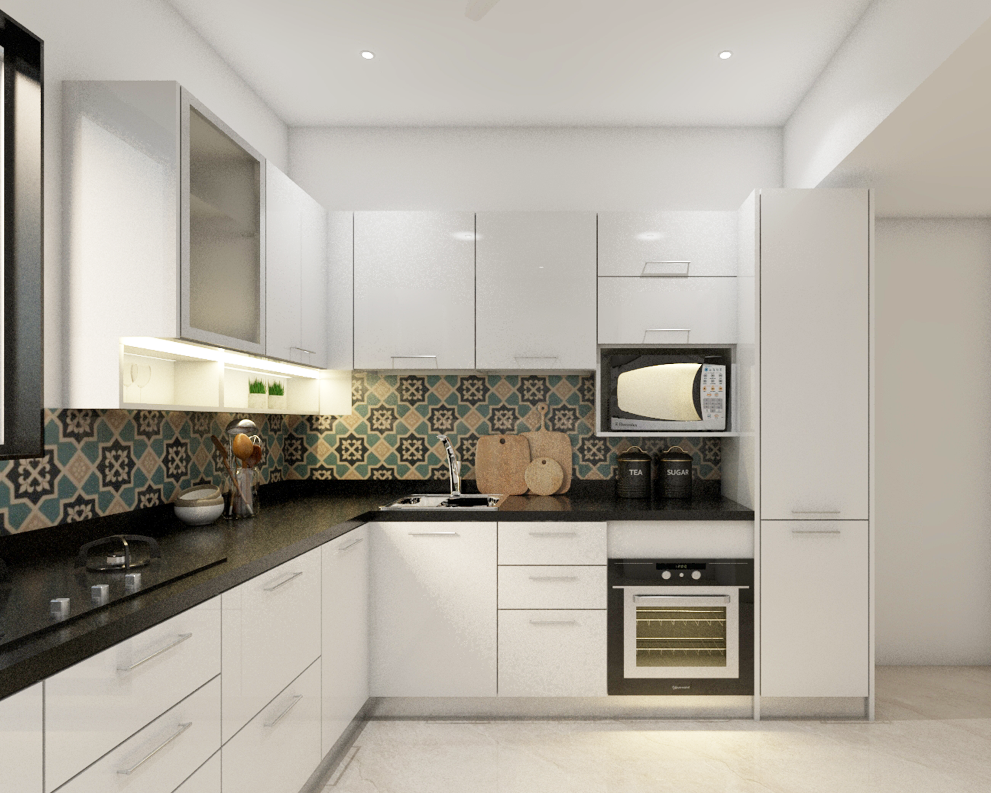 Modern L-Shaped White Kitchen Design