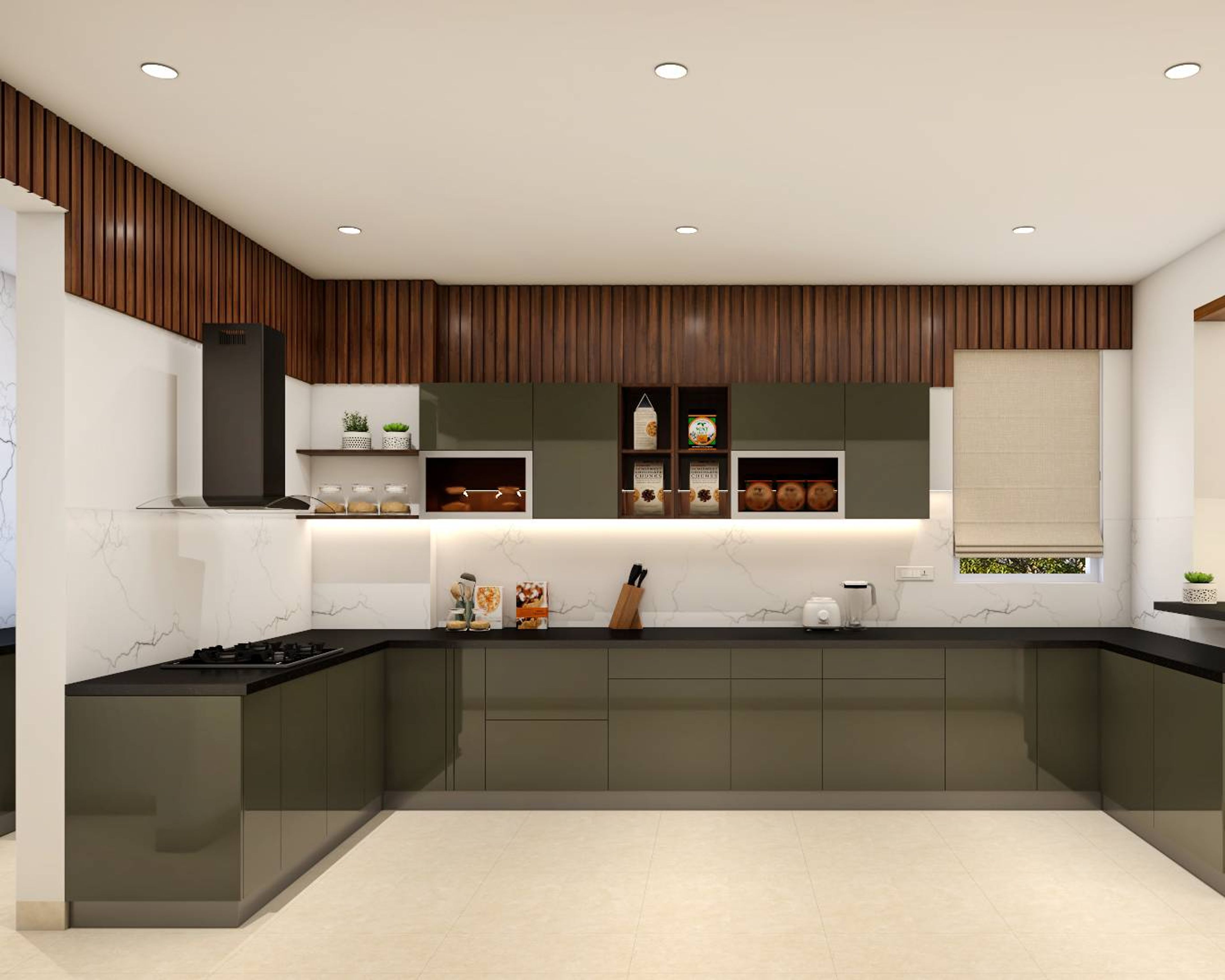 Modern Style Spacious Modular L-Shaped Kitchen Design
