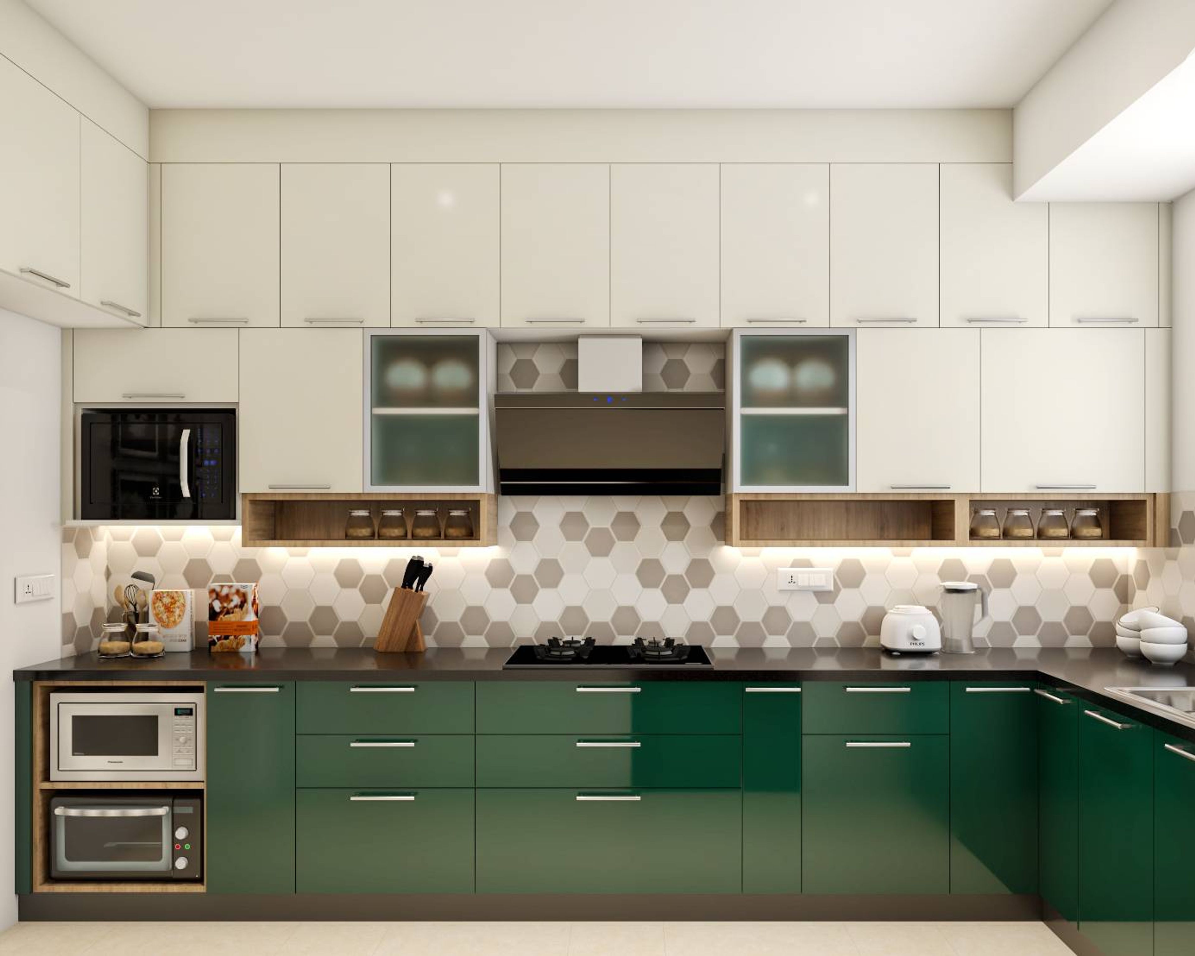 Contemporary Theme Modular L-Shape Kitchen Design