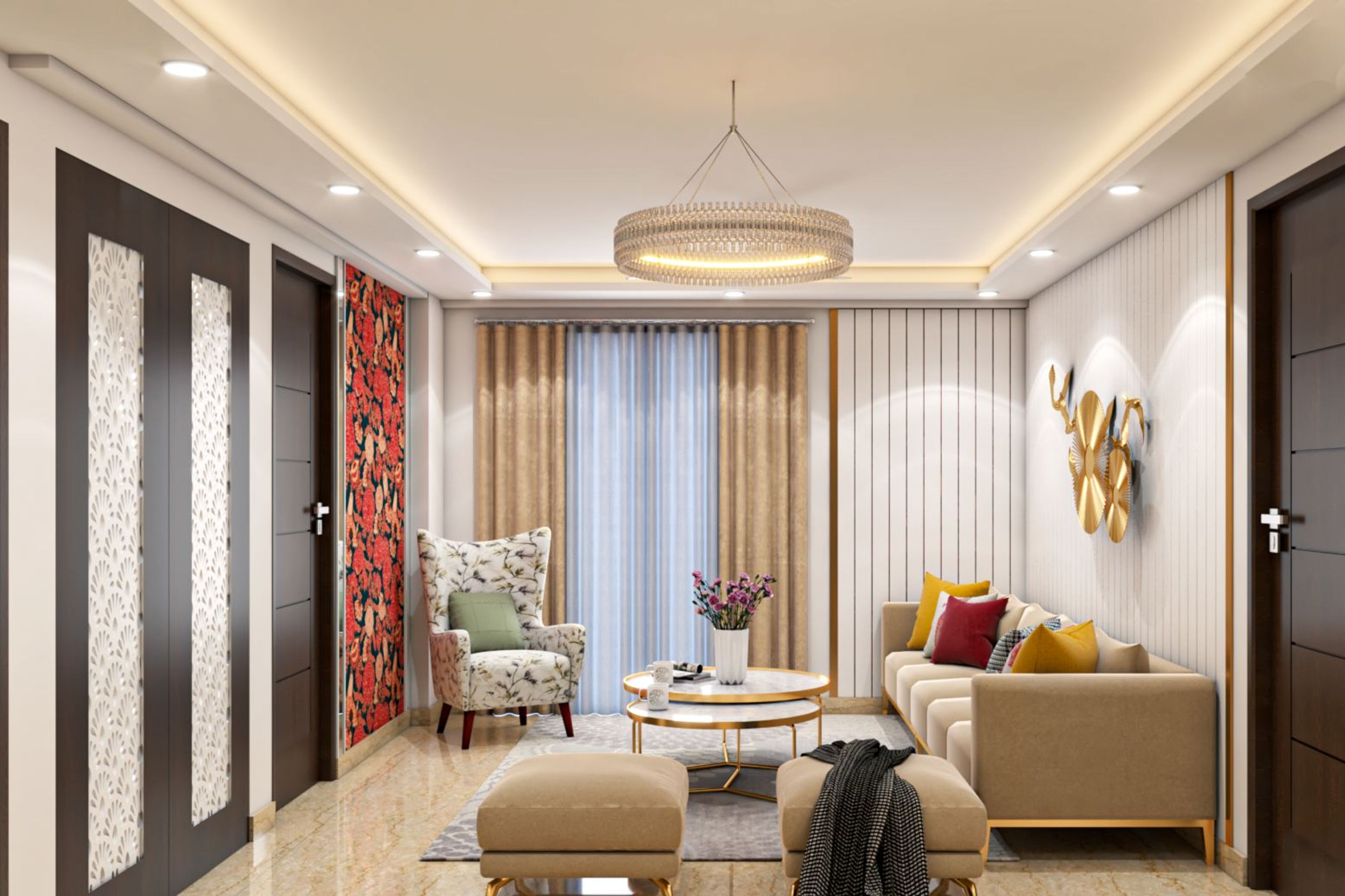 Living Room With Beige Sofa - Livspace