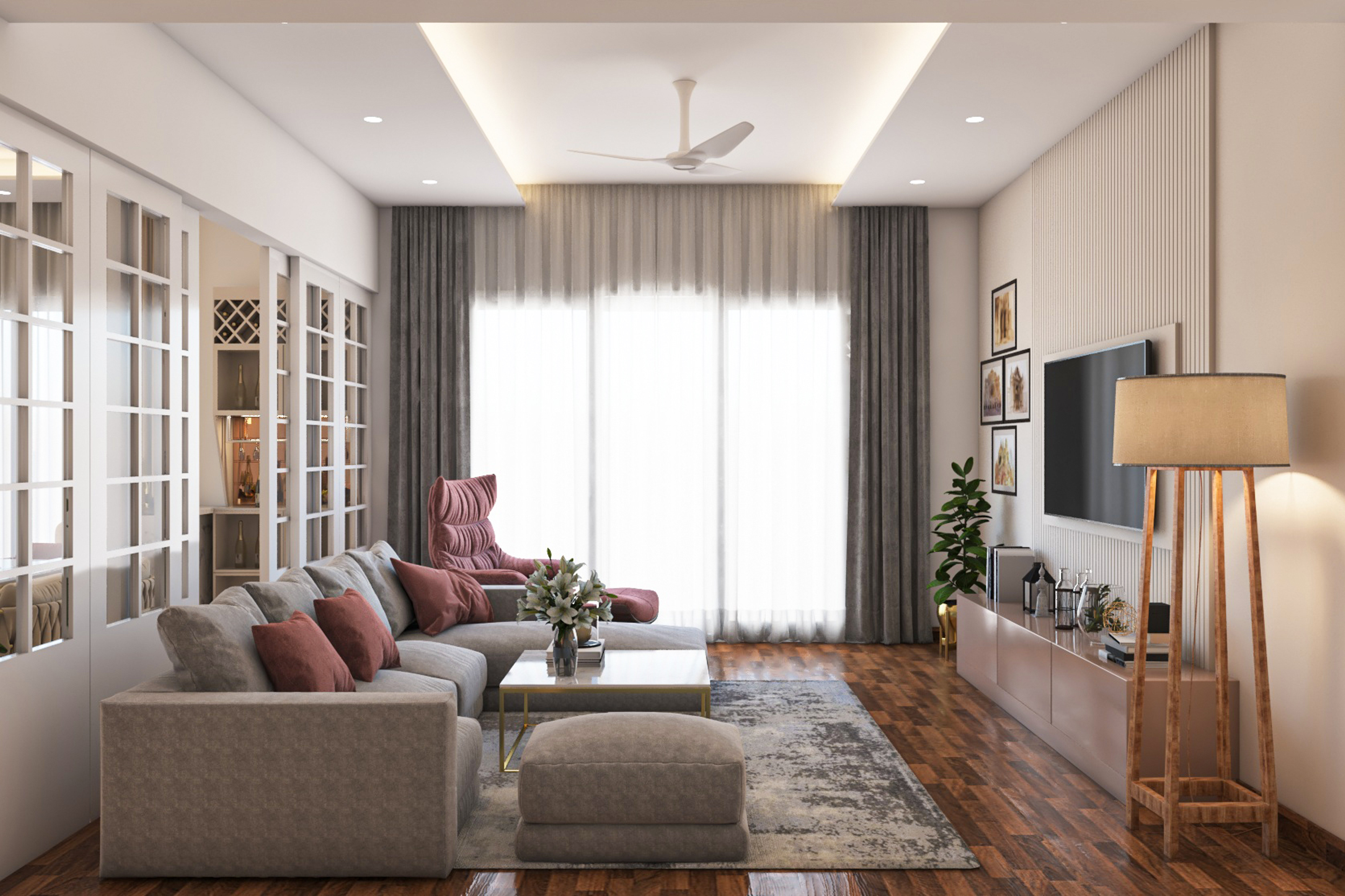 Modern Compact Living Room Design With L-Shaped Sofa