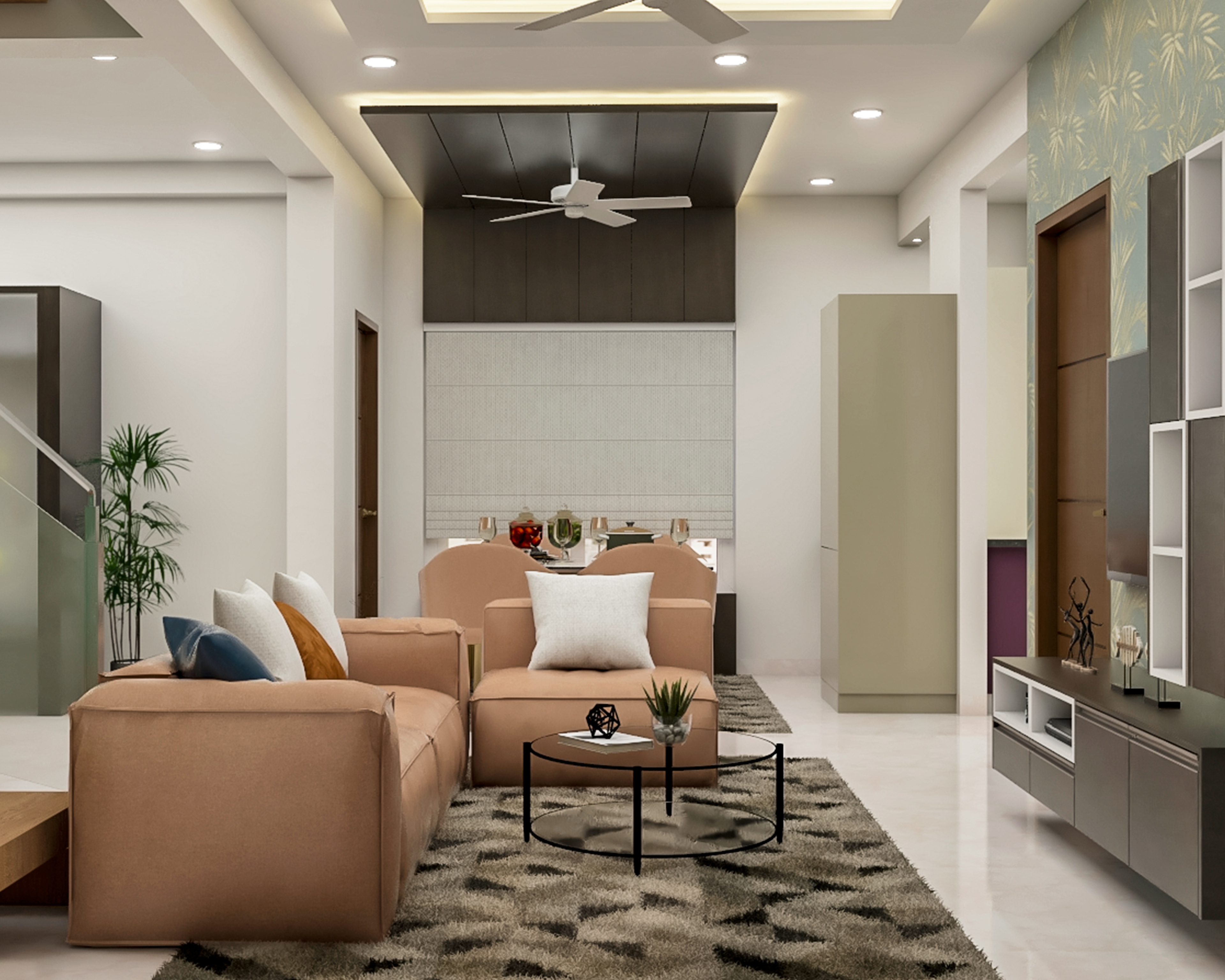 Contemporary Living Room Design With Pastel Pink Sofa