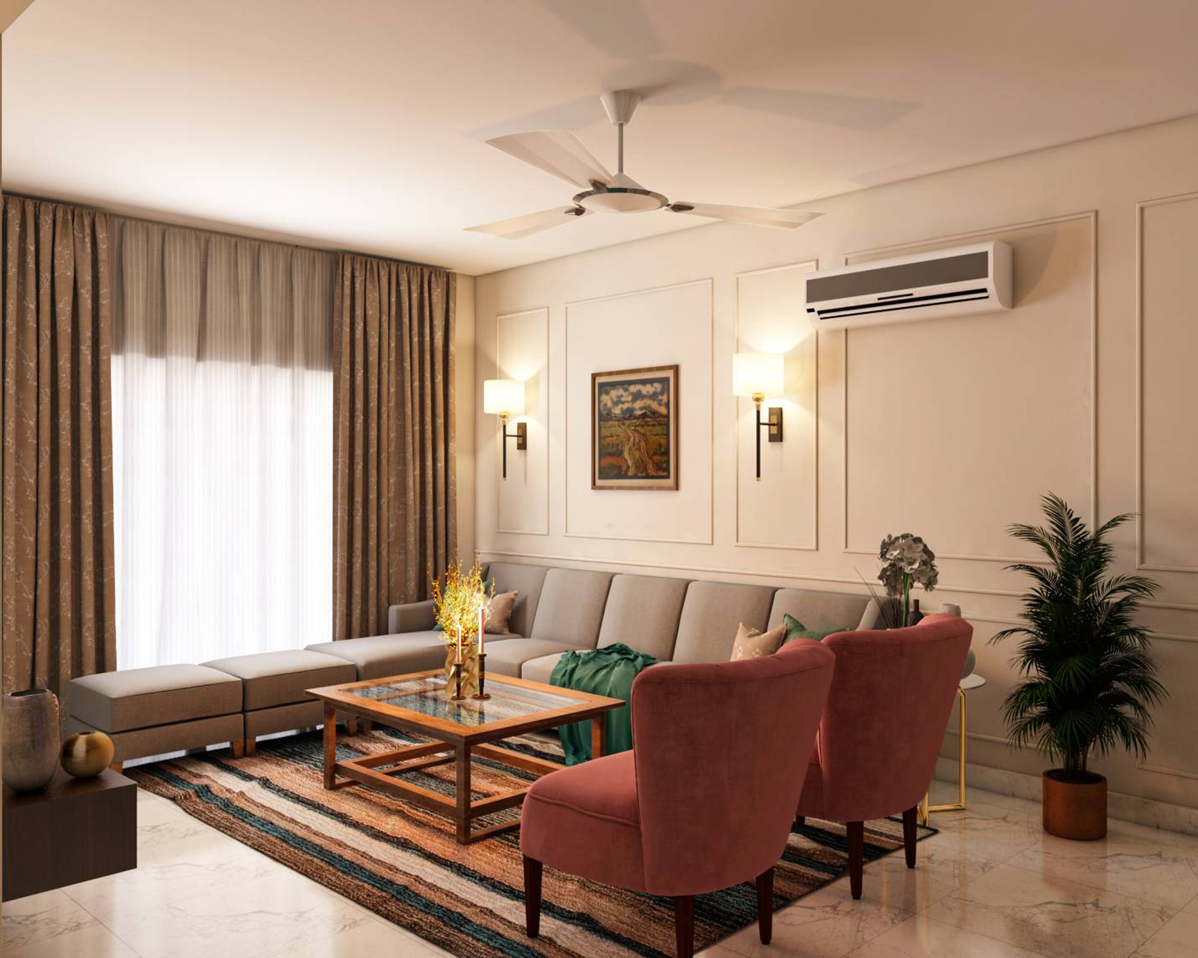 Pink Living Room - Livspace