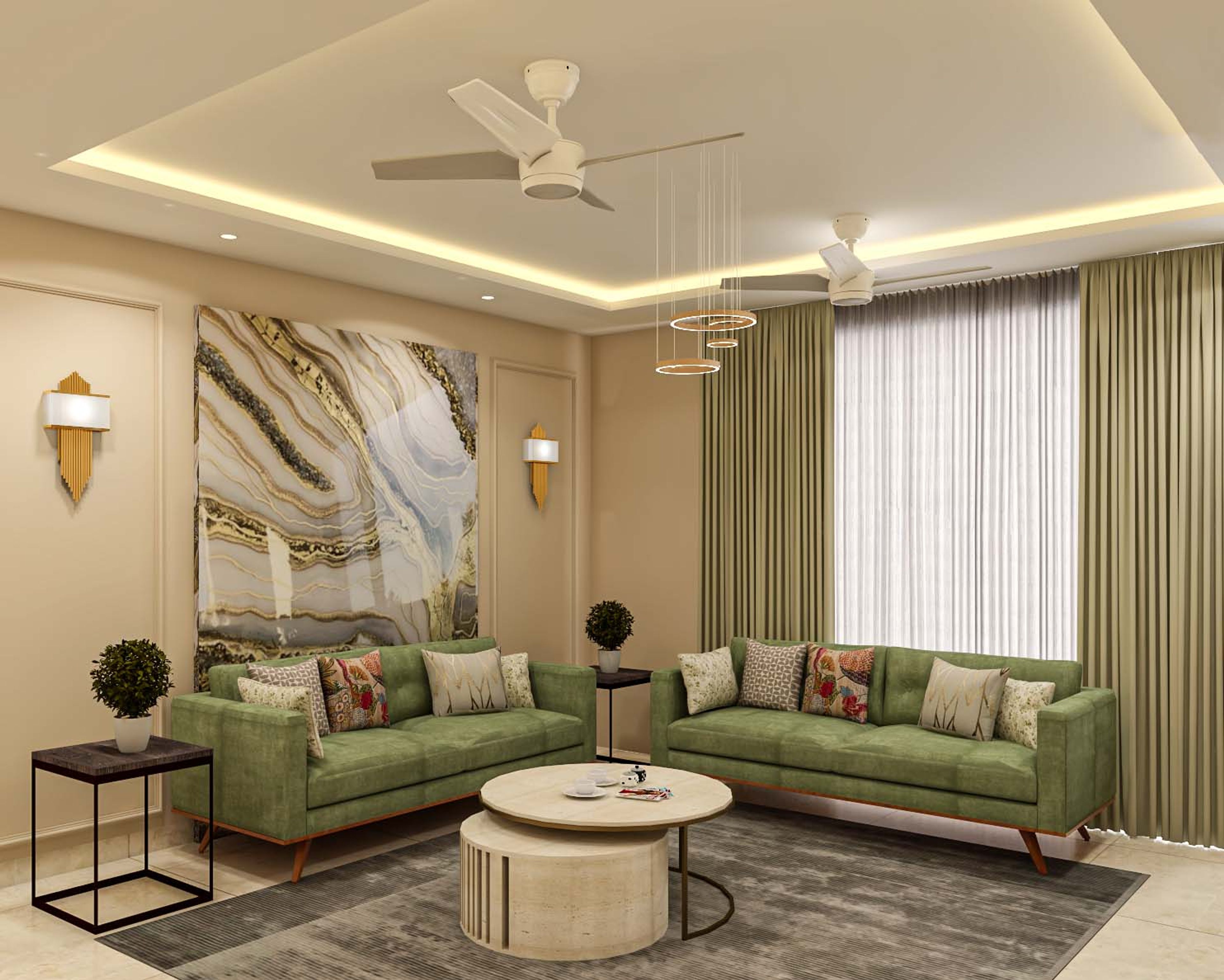 Contemporary Living Room Design With Green Sofas