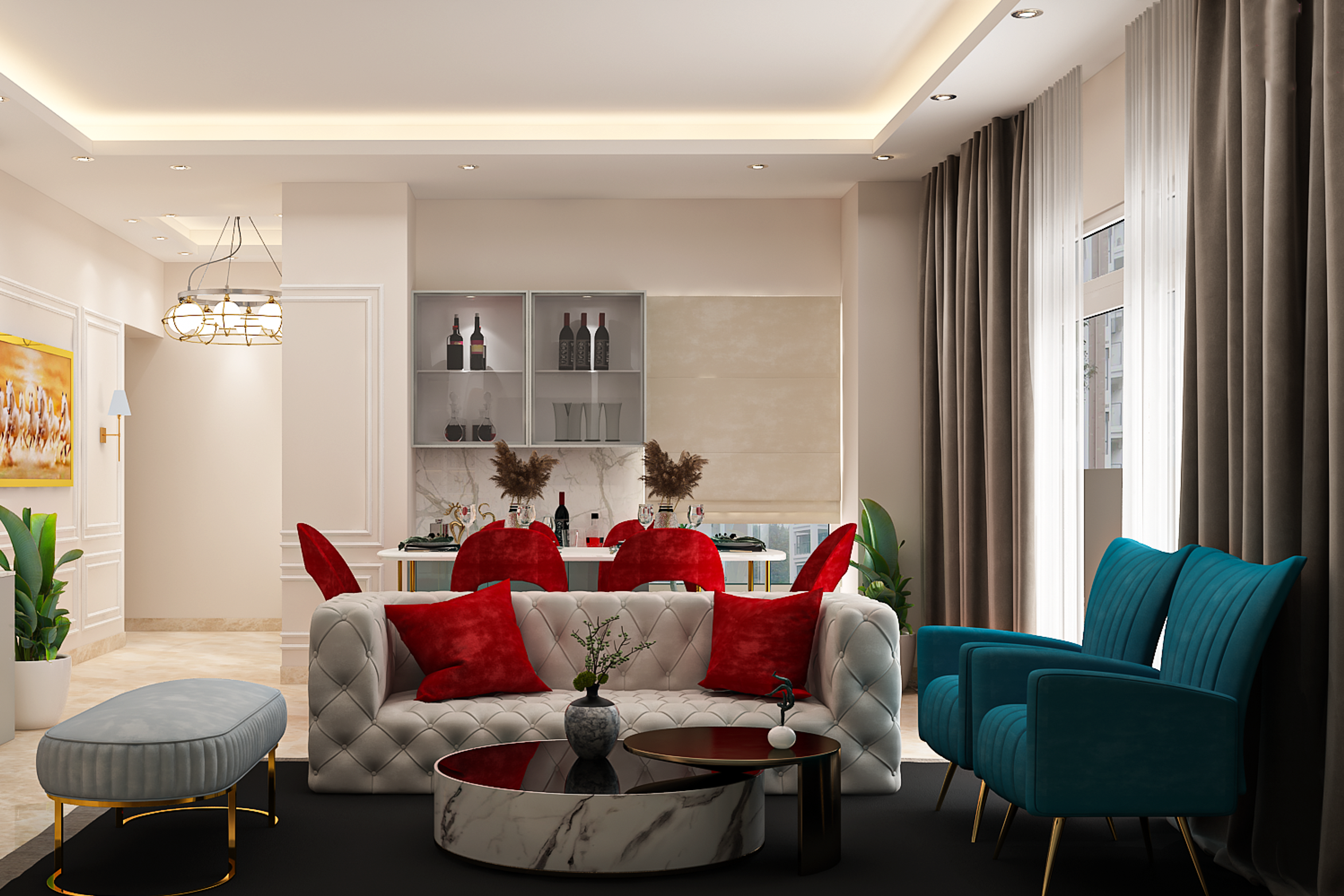 Modern Living Room Design With Vibrant Upholstery