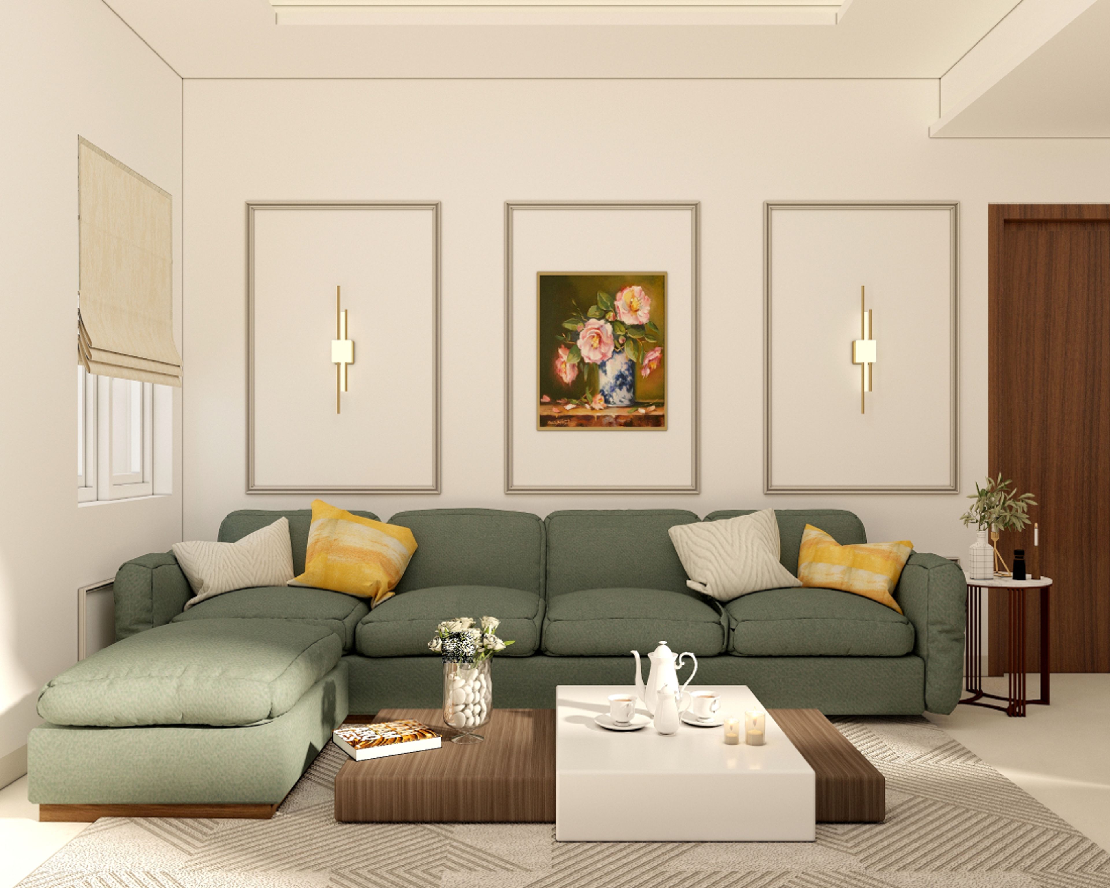 Modern Living Room Design With Green Sofa