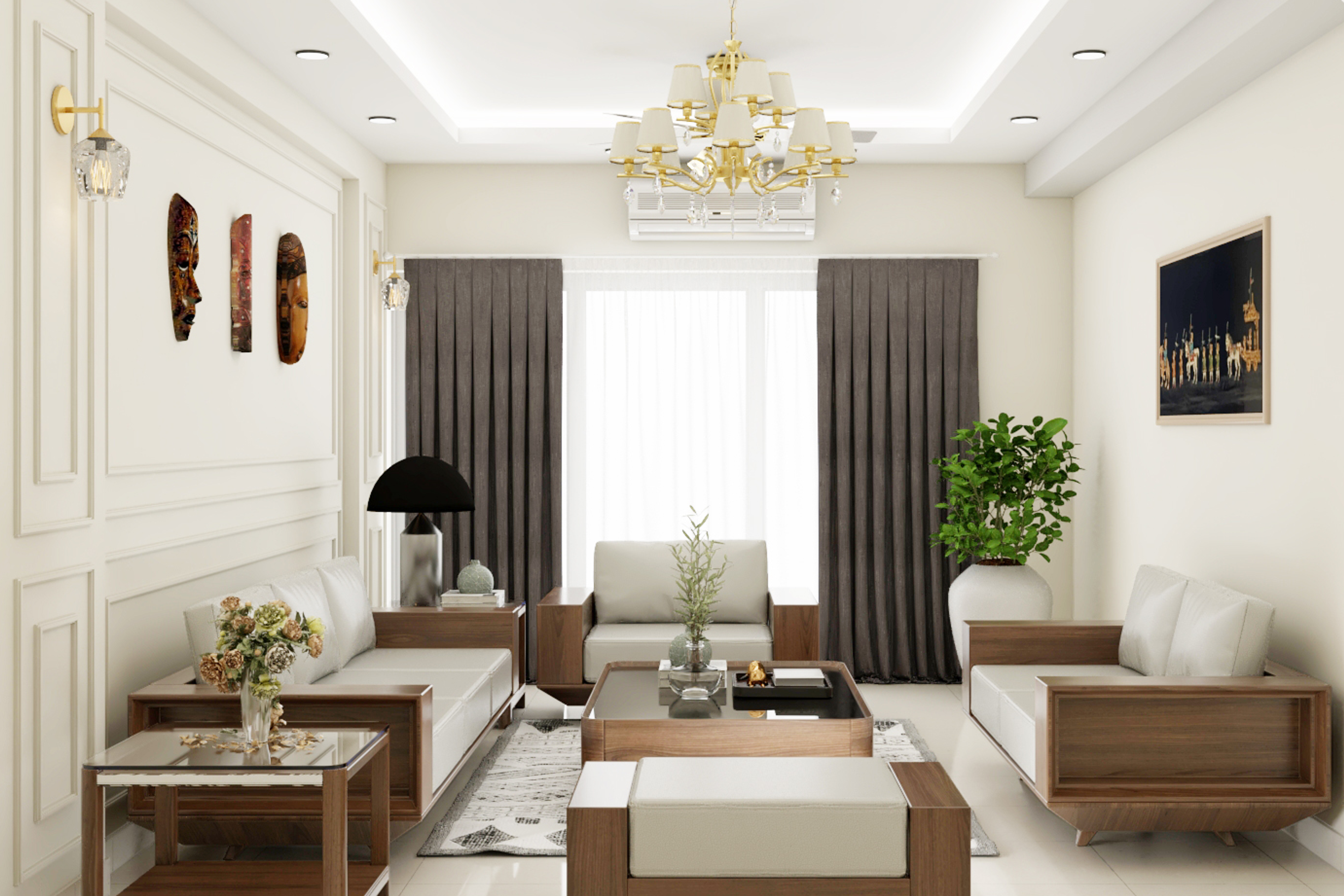 Contemporary Living Room Design With Wooden Framed Sofa