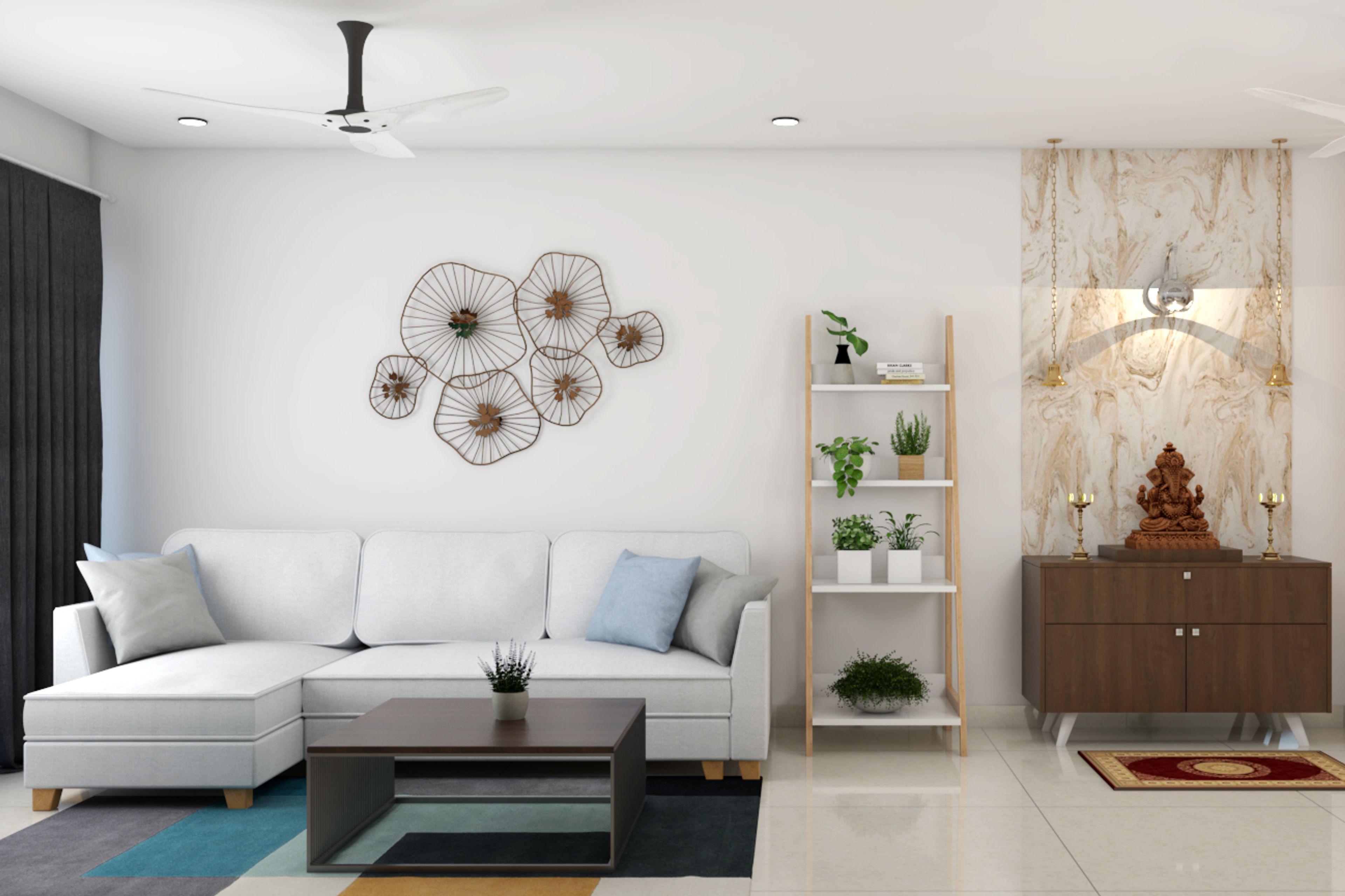 Modern Style Spacious Living Room Design With White Sectional Sofa