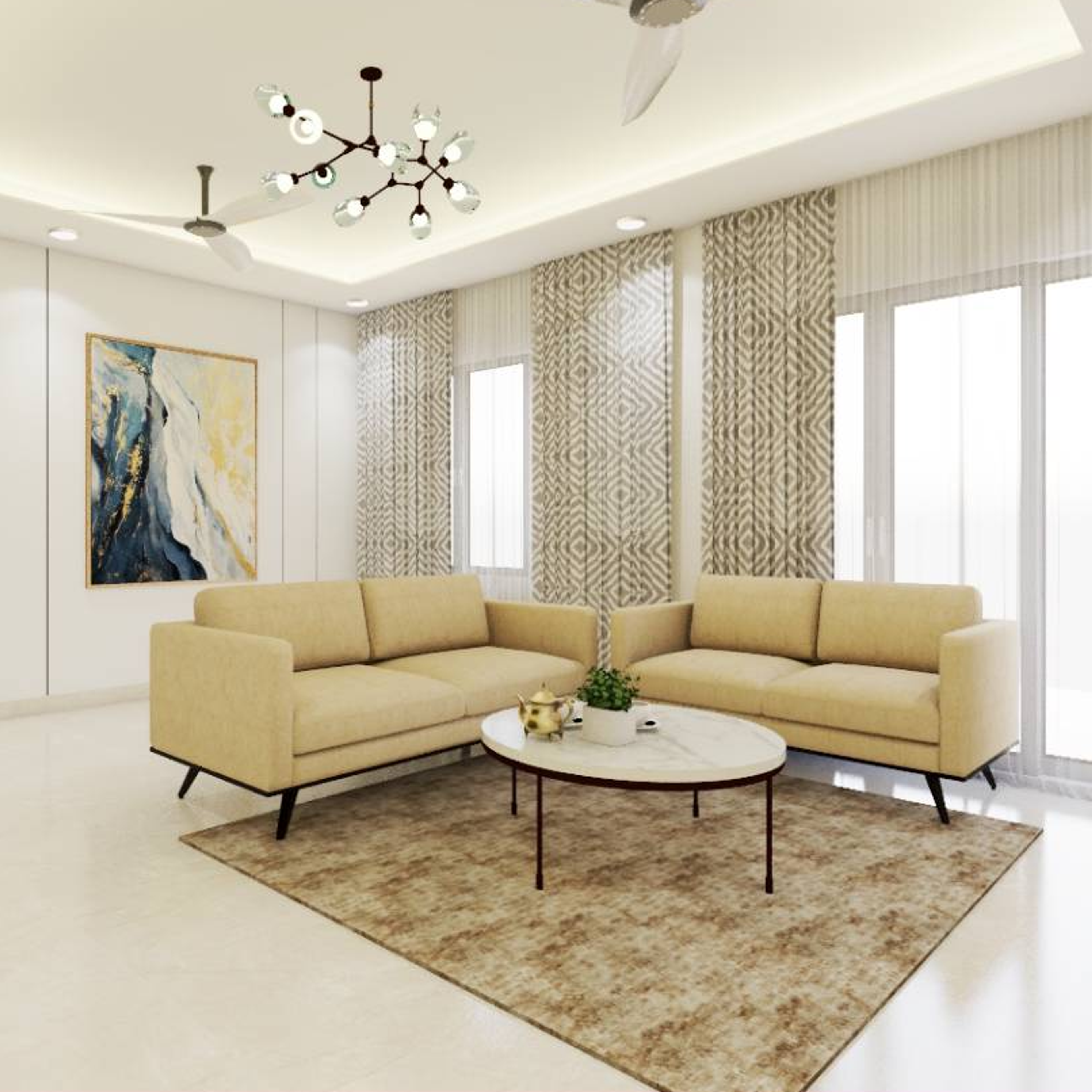 Contemporary Living Room Design With Beige Seaters