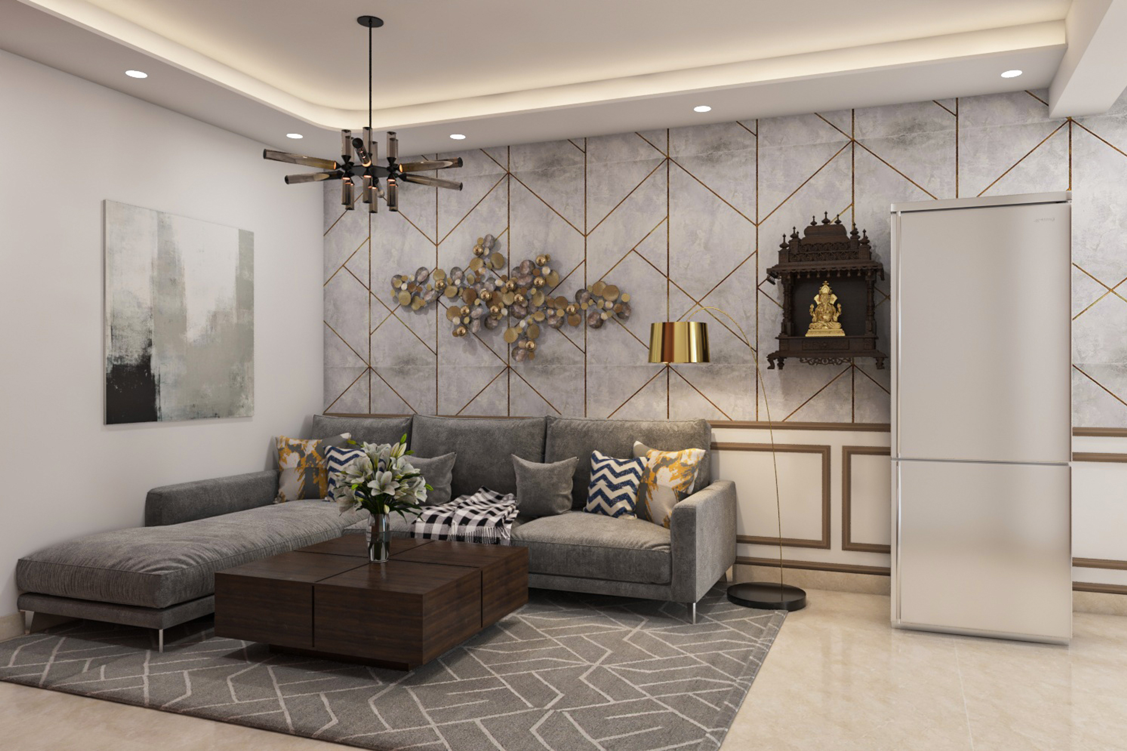 Contemporary Living Room With Grey Sofa – Livspace