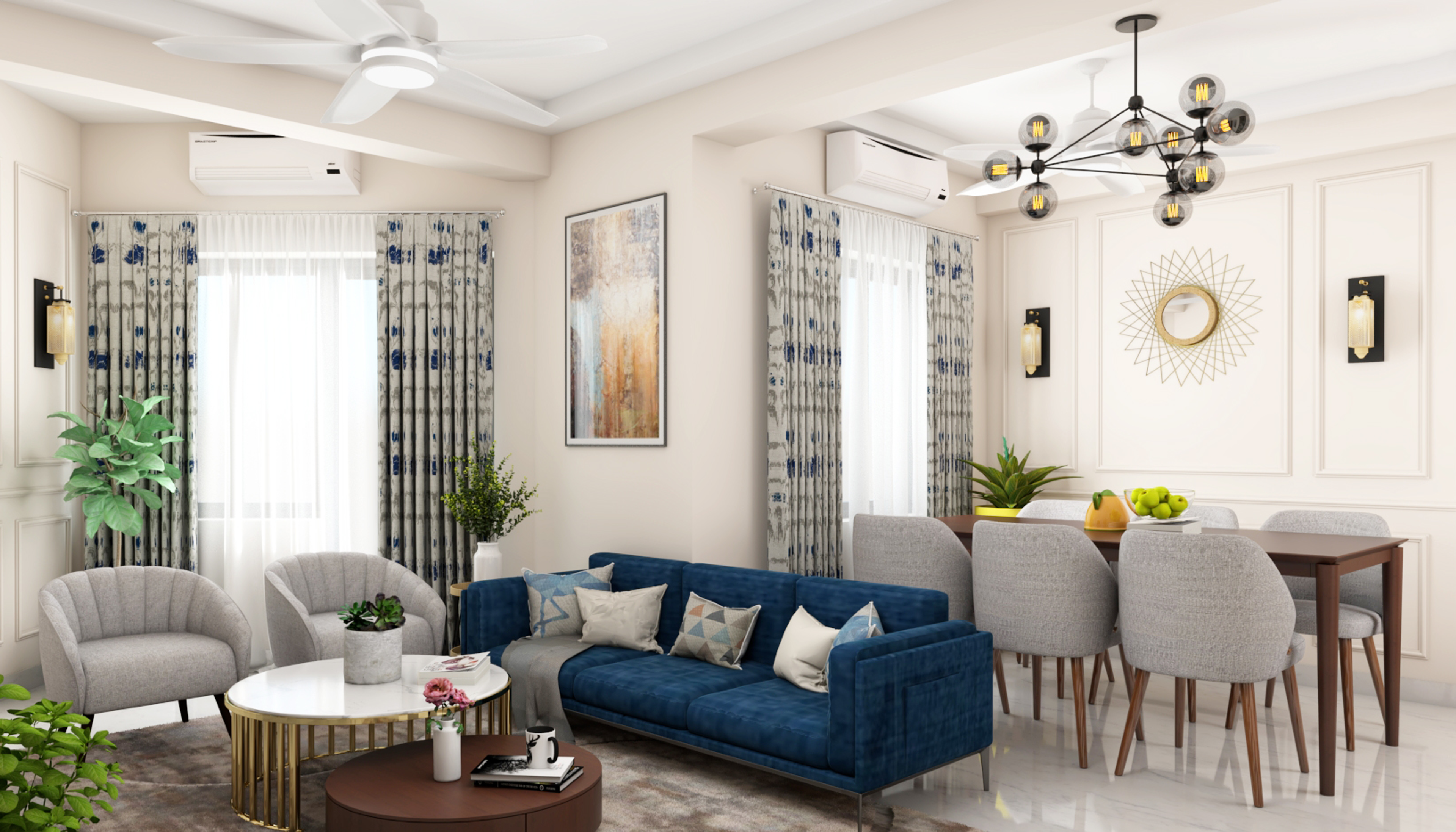 Modern Spacious Living Room Design With Cove Lighting