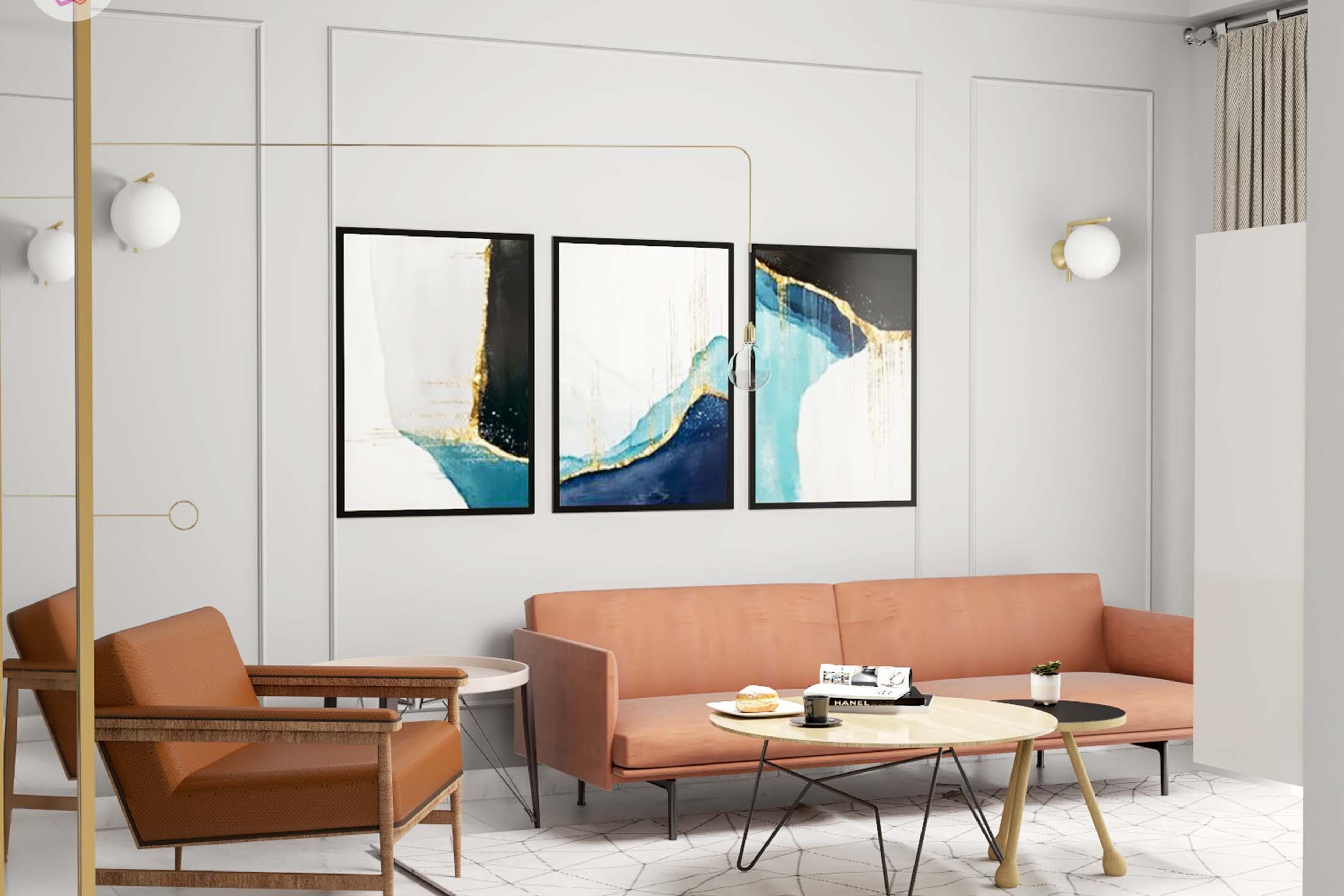 Rustic Living Room Design With Orange Upholstery