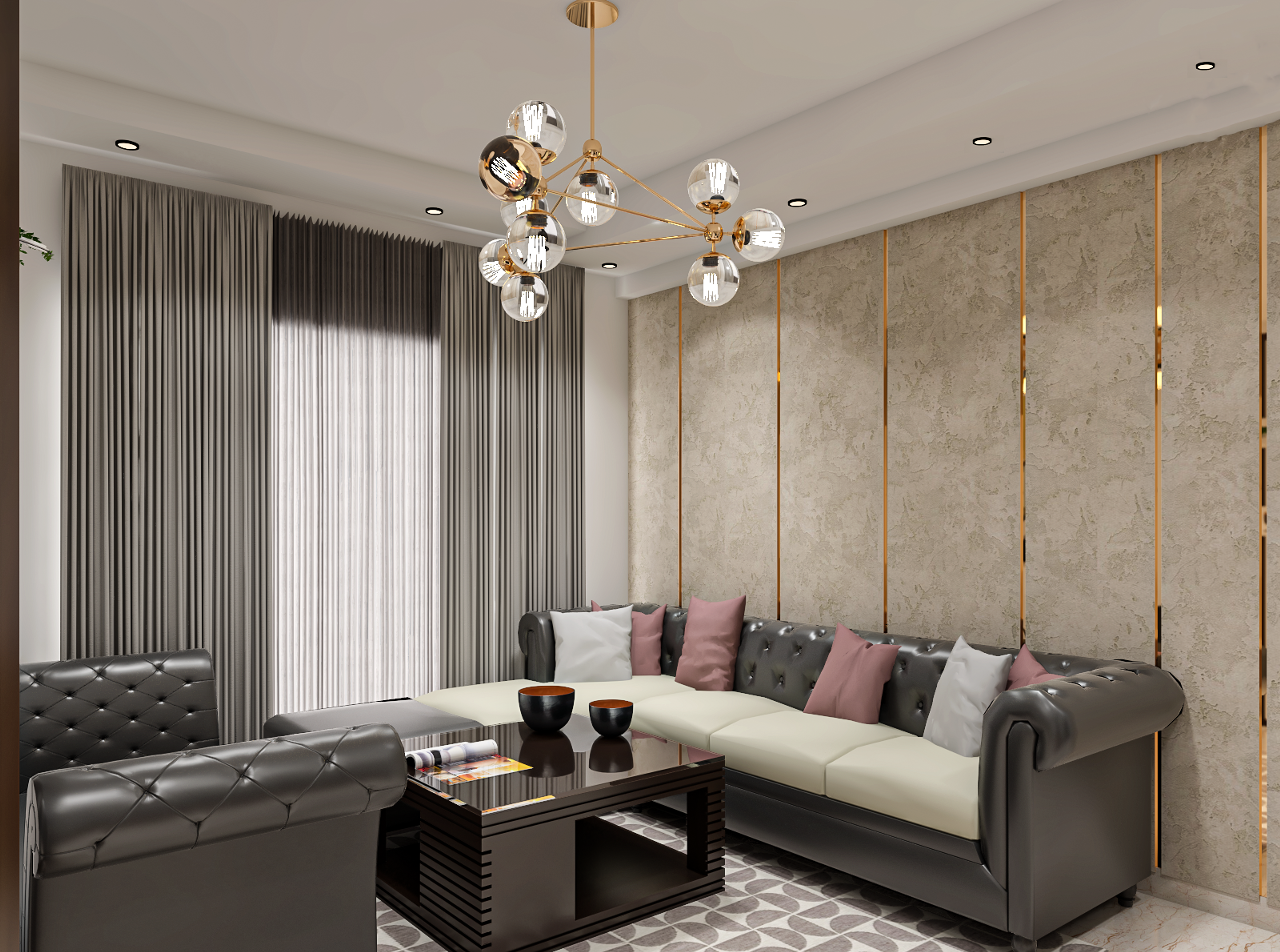 Premium Contemporary Living Room Design With Chesterfield Sofas