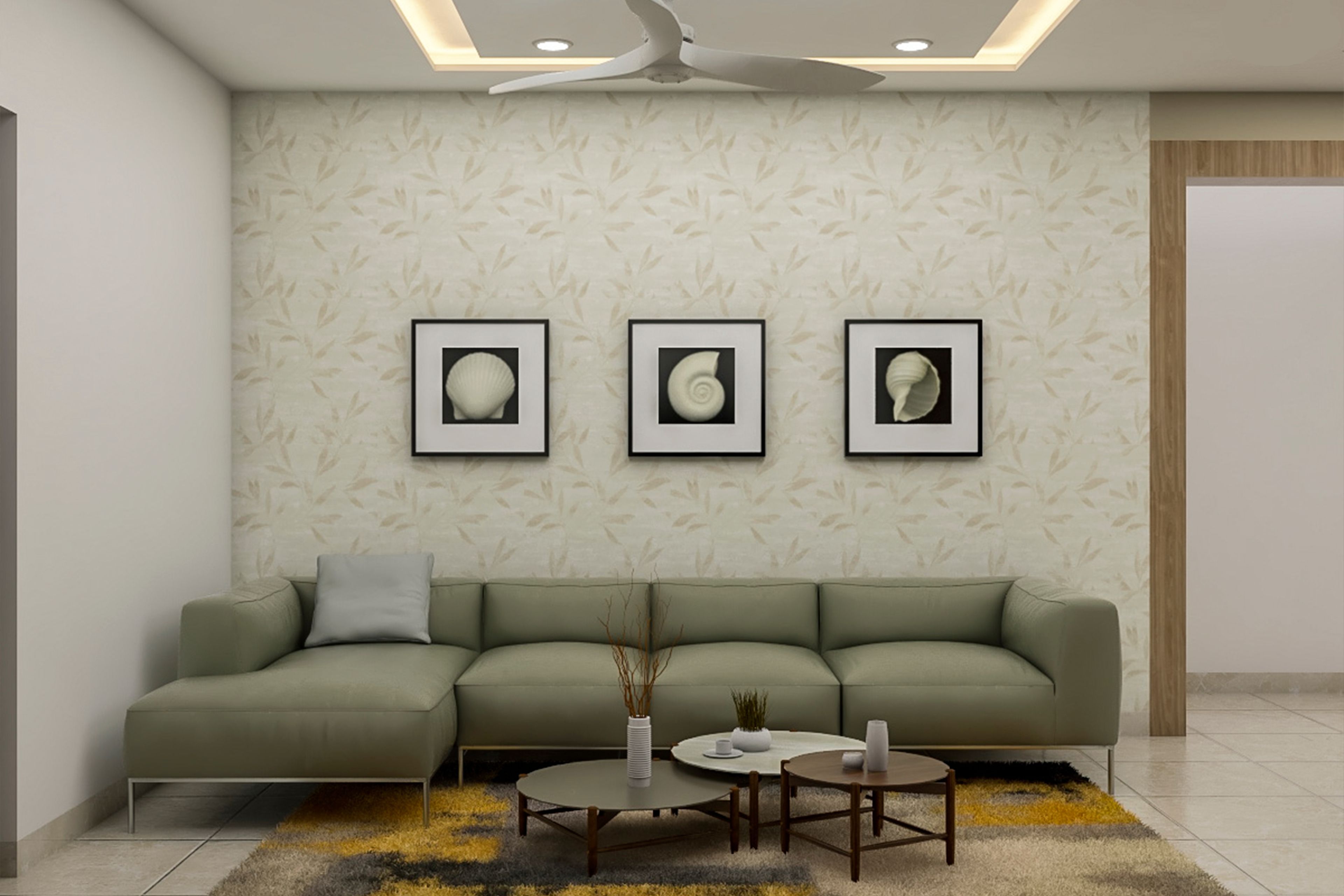 Modern Living Room Design With Olive Green Sofa