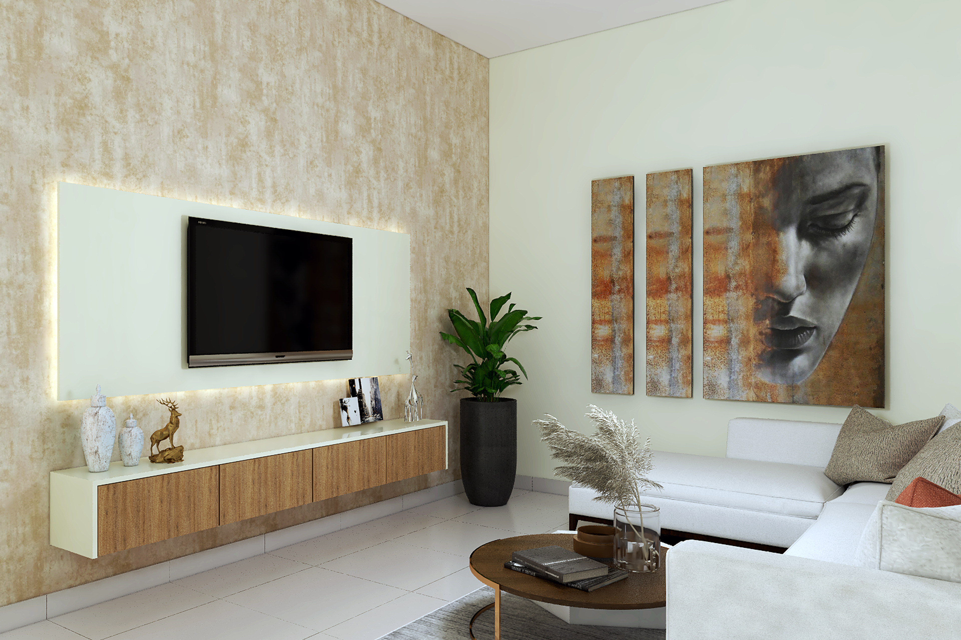 Modern Living Room Design With LED Strip Lighting