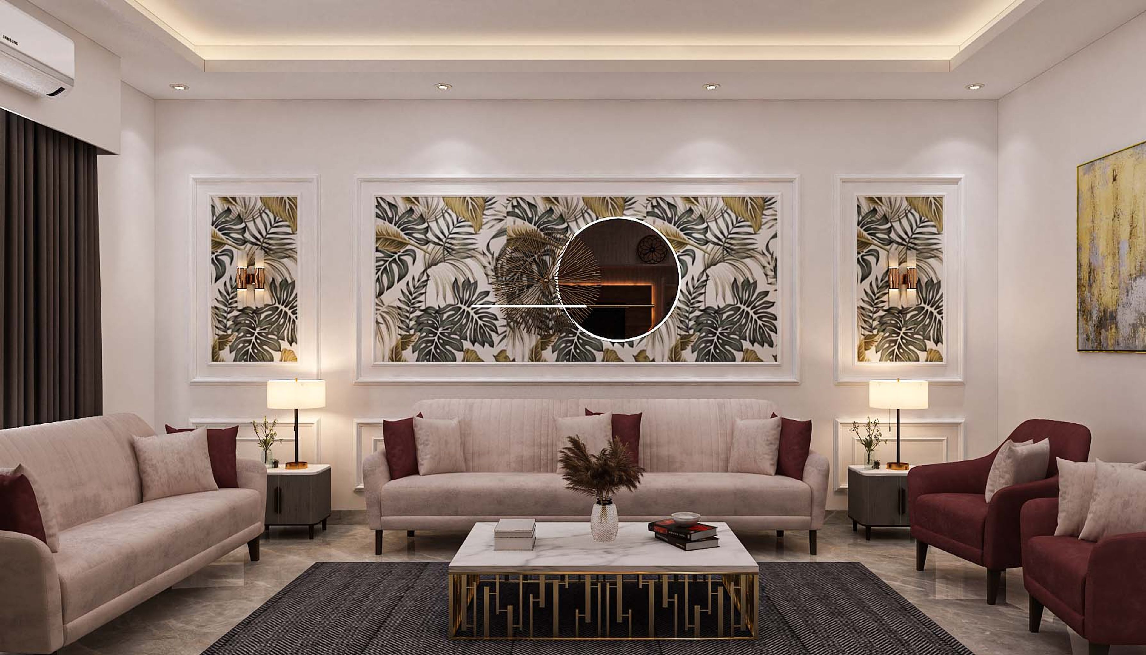 Contemporary Living Room Design With Printed Wallpaper