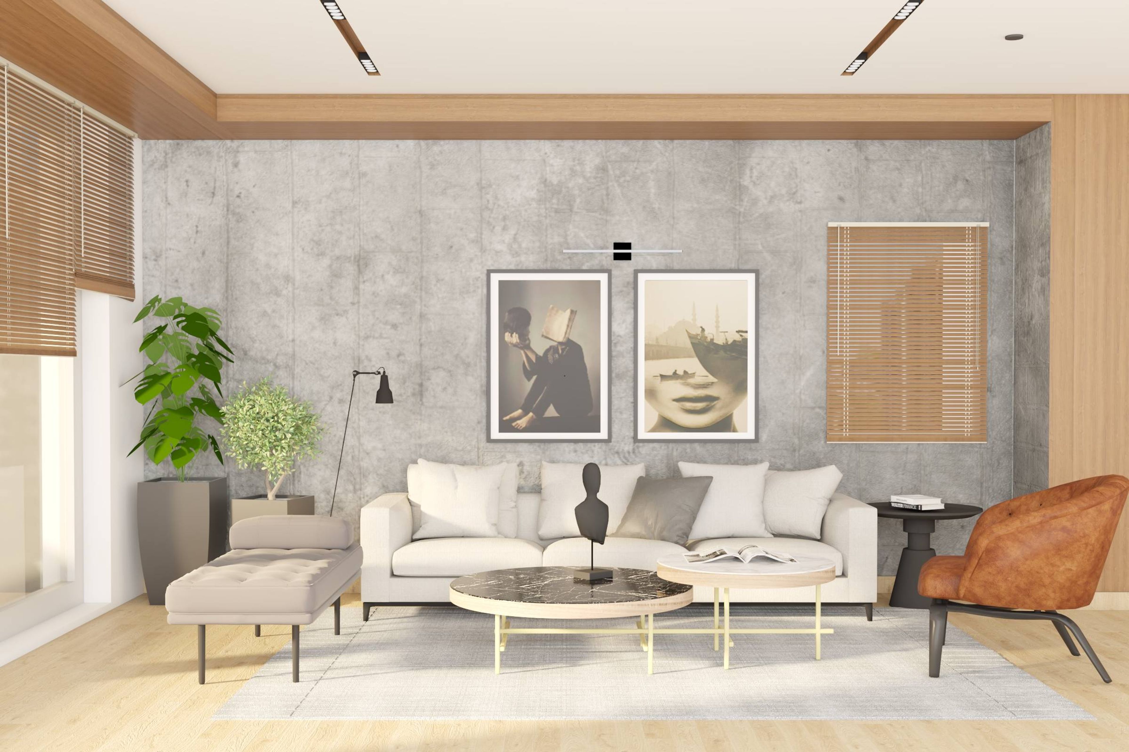 Modern Spacious Living Room Design With Leather Accent Chair