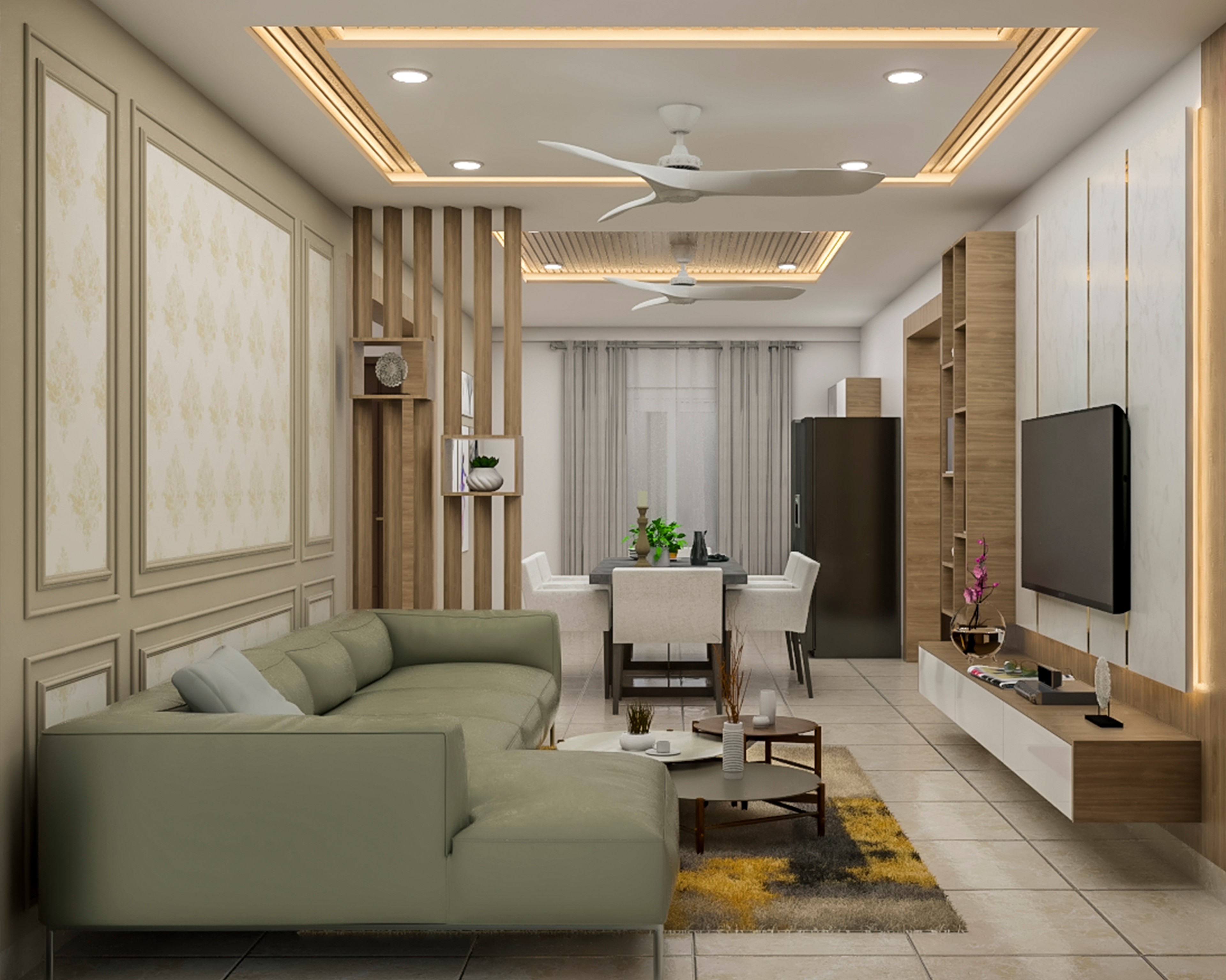 Modern Living Room With Pastel Green Sofa - Livspace