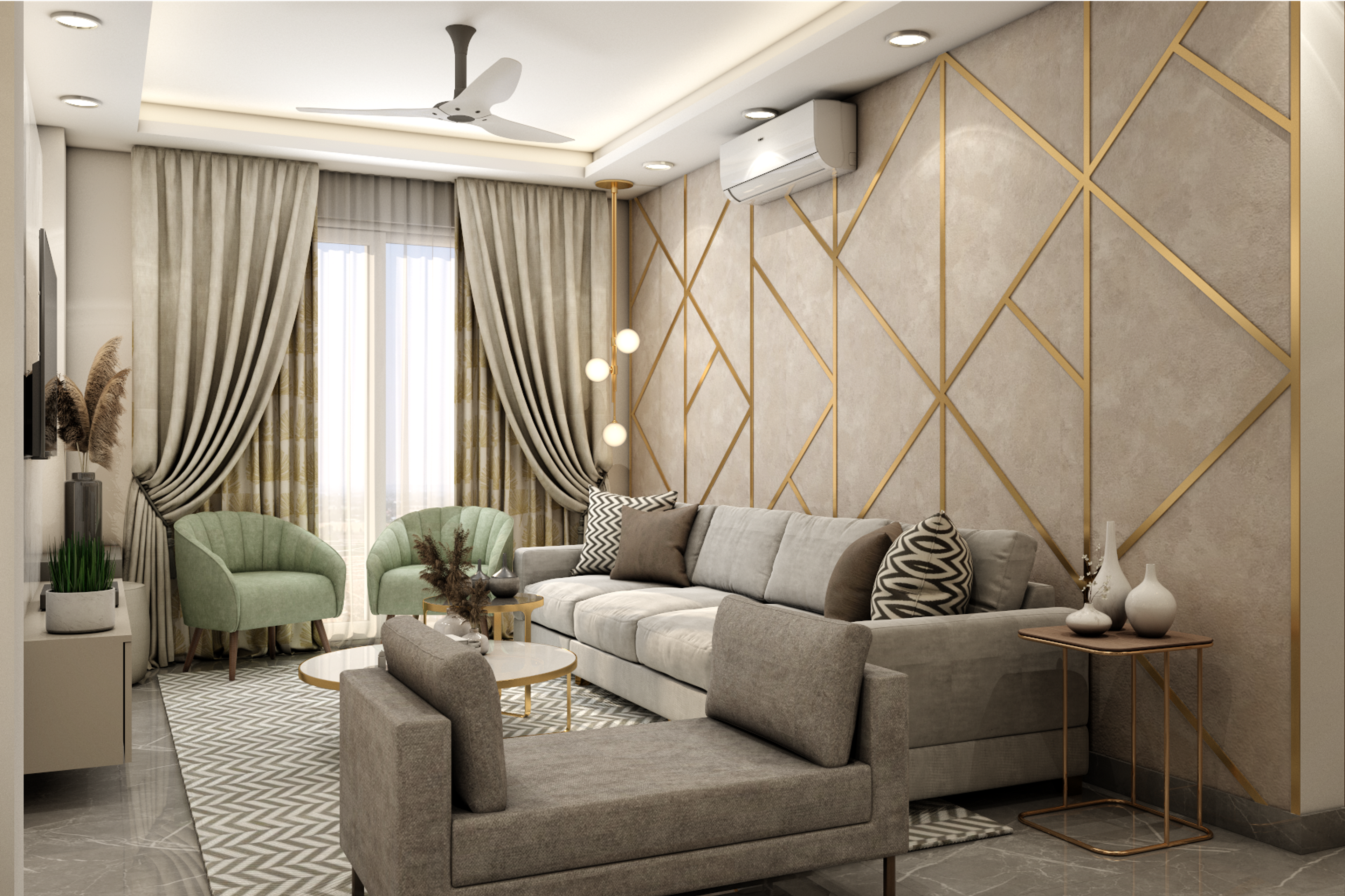 Beige And Grey Living Room - Livspace