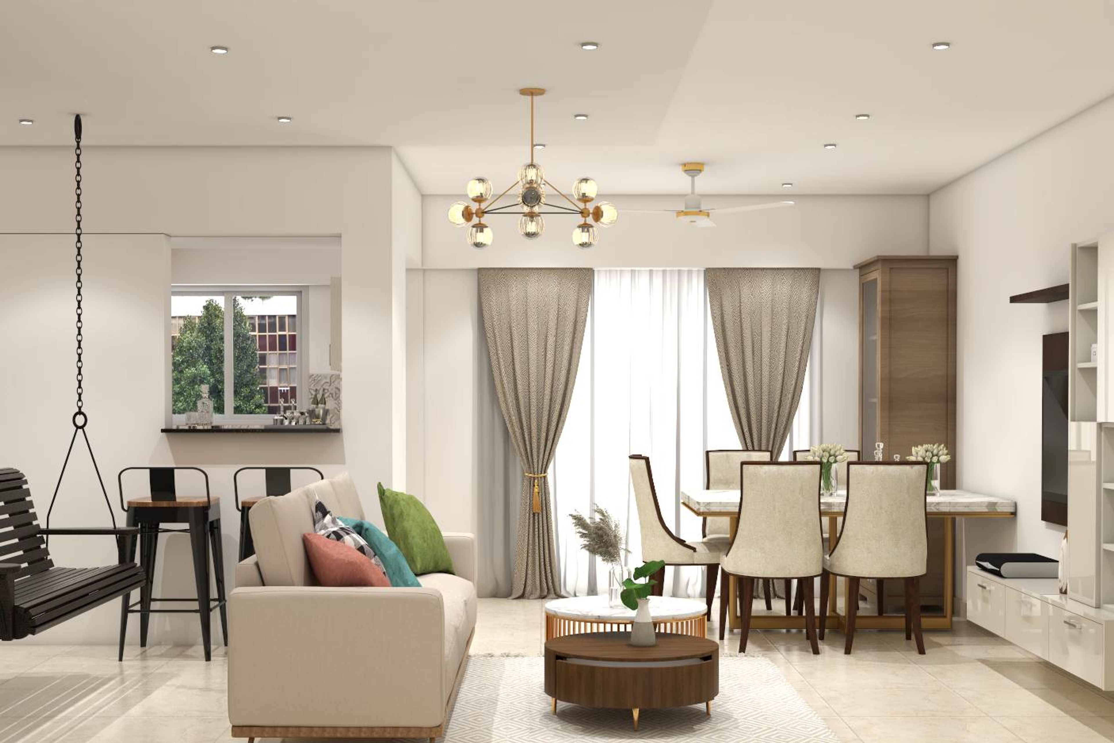 Modern Living Room Design With Chandelier - Livspace