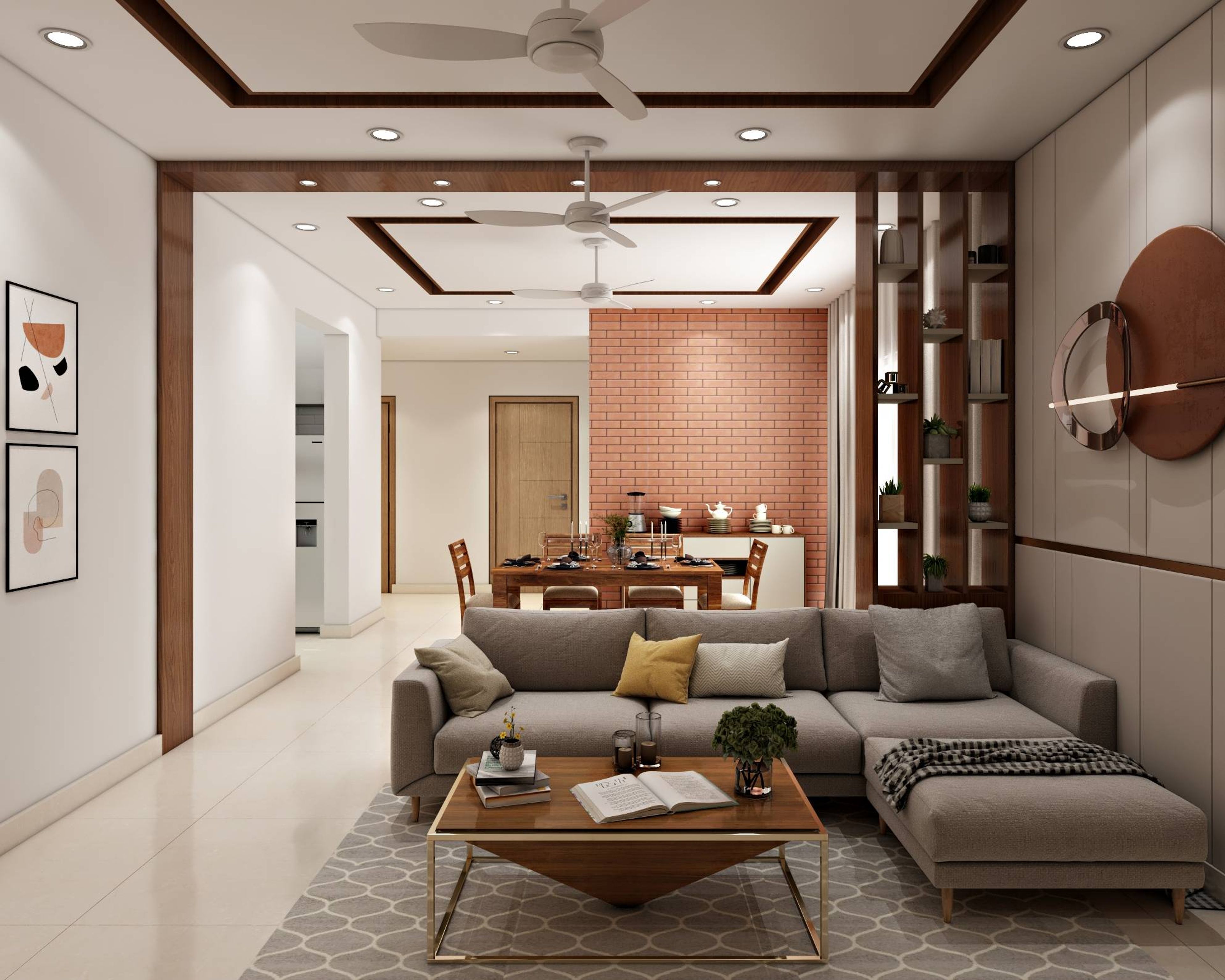 Contemporary Living Room With Grey Seater - Livspace