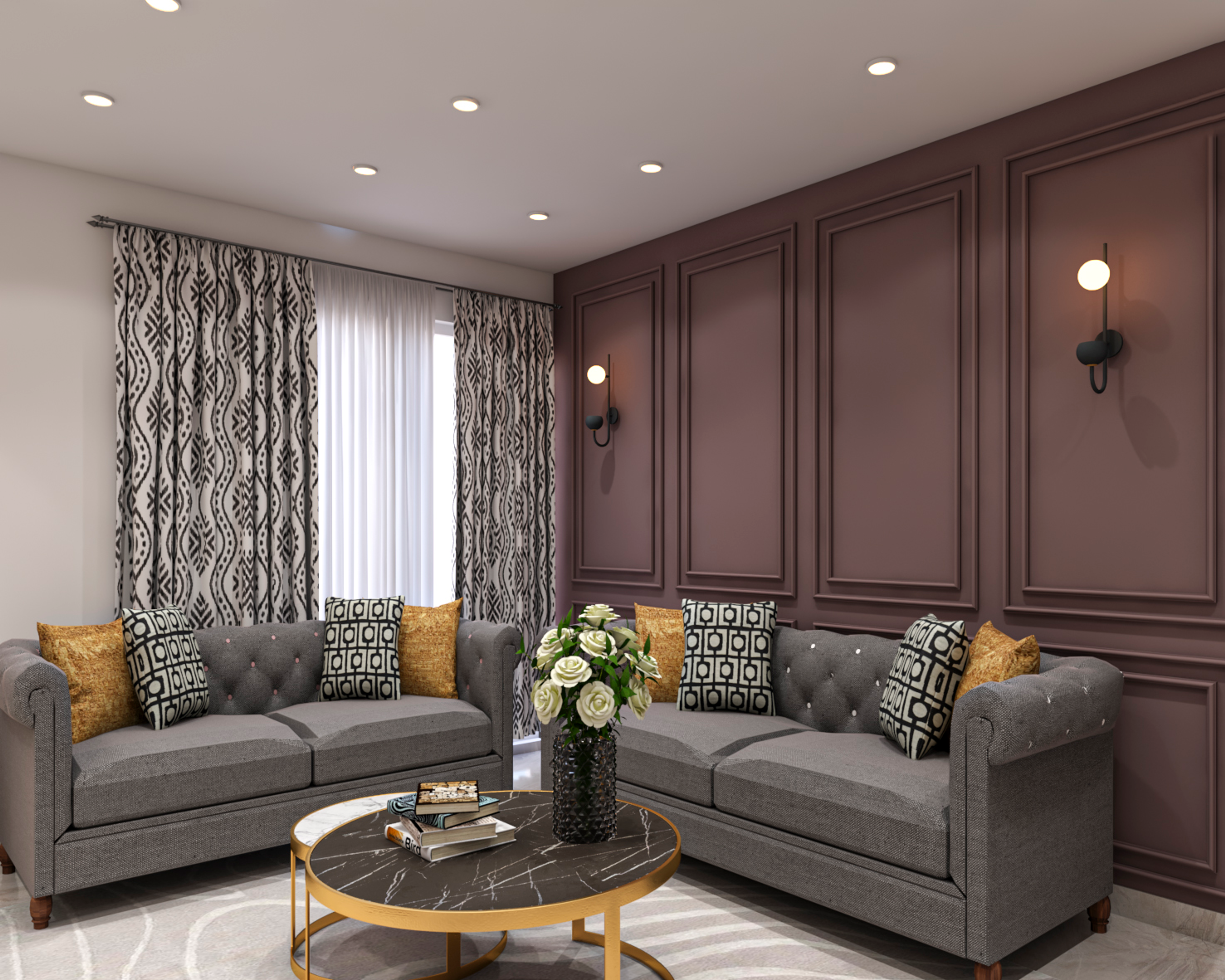 Living Room Design With Red Accent Wall - Livspace