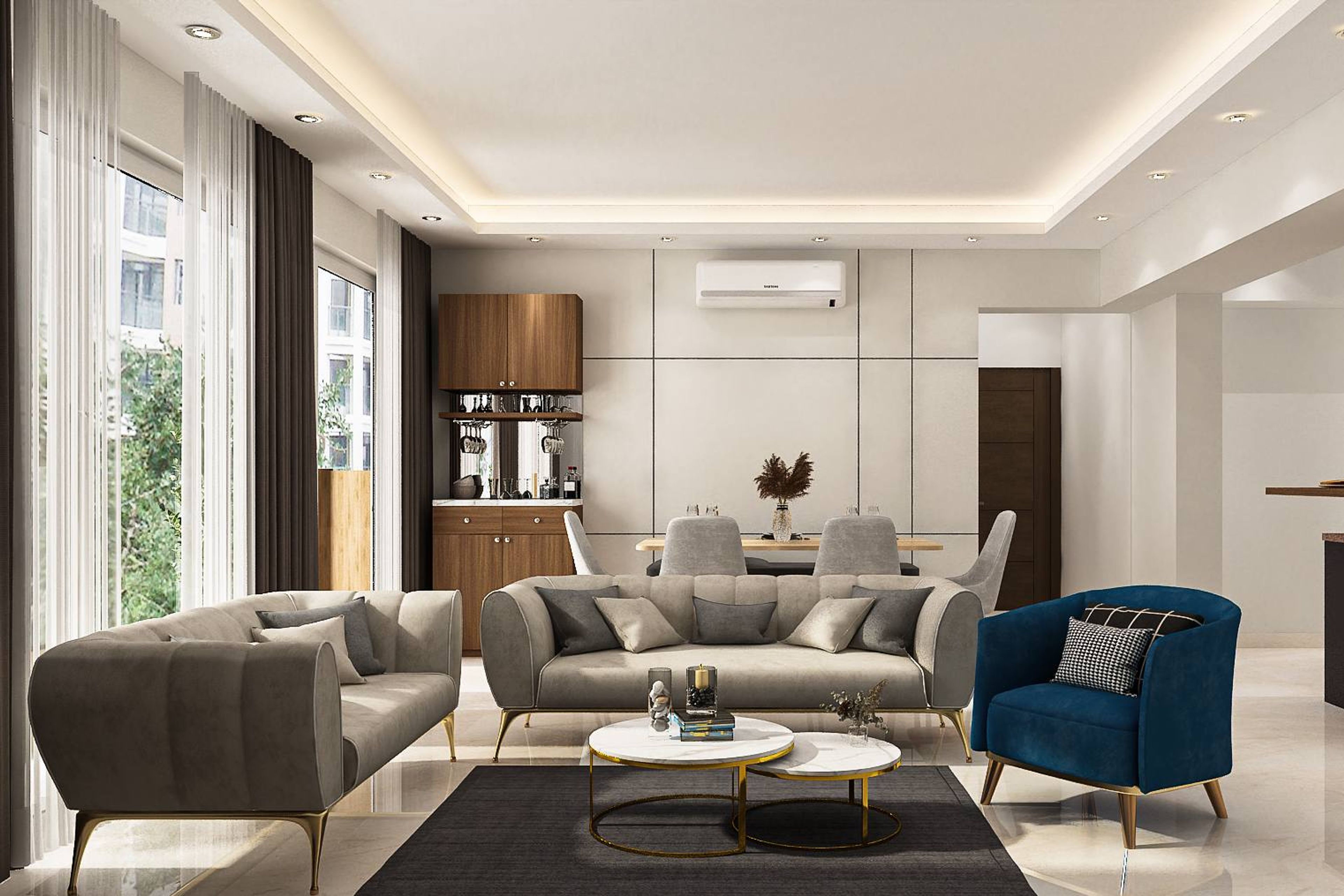 Contemporary Living Room Design With Upholstered Sofa