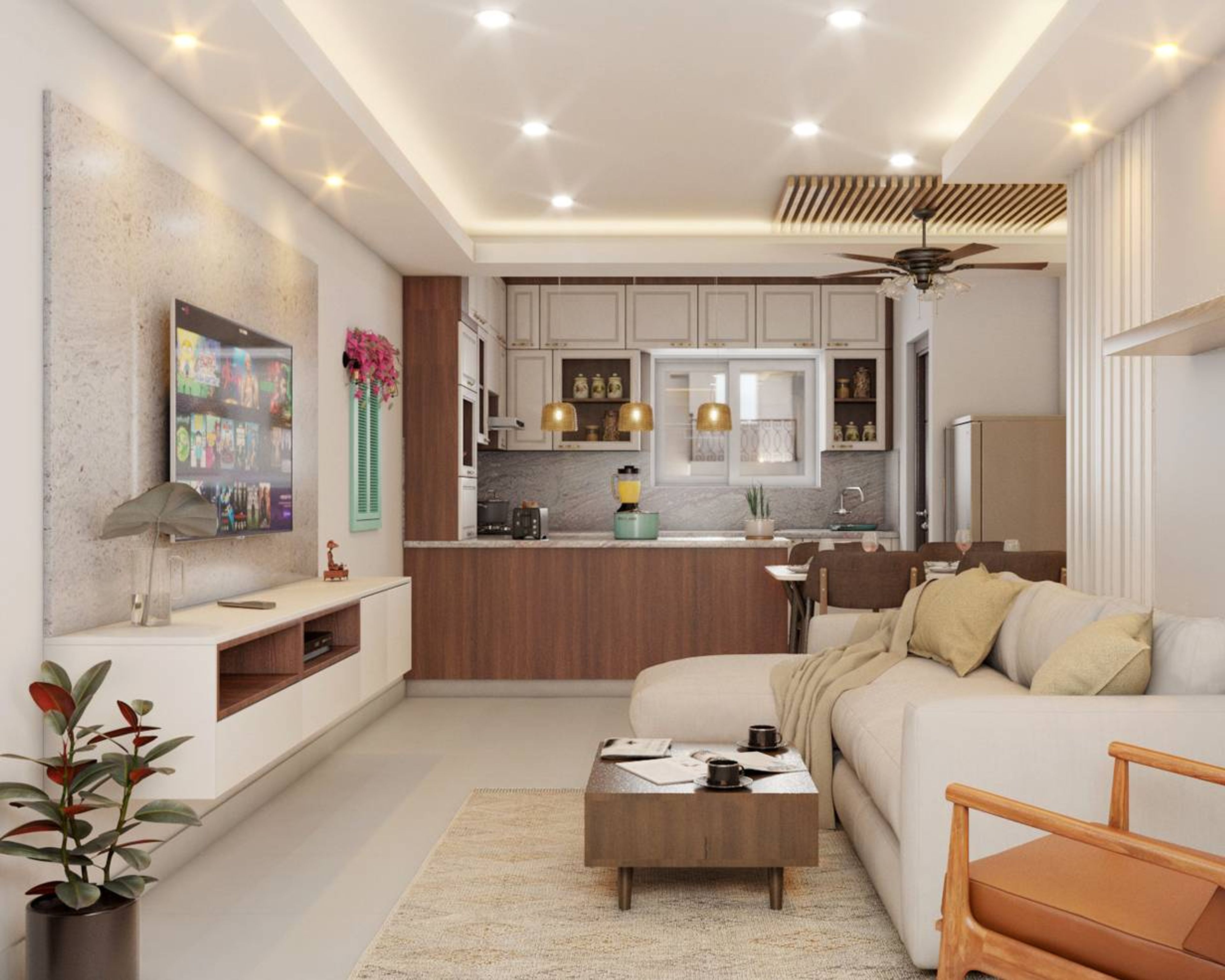 Contemporary Compact Living Room Design With L-Shaped Sofa