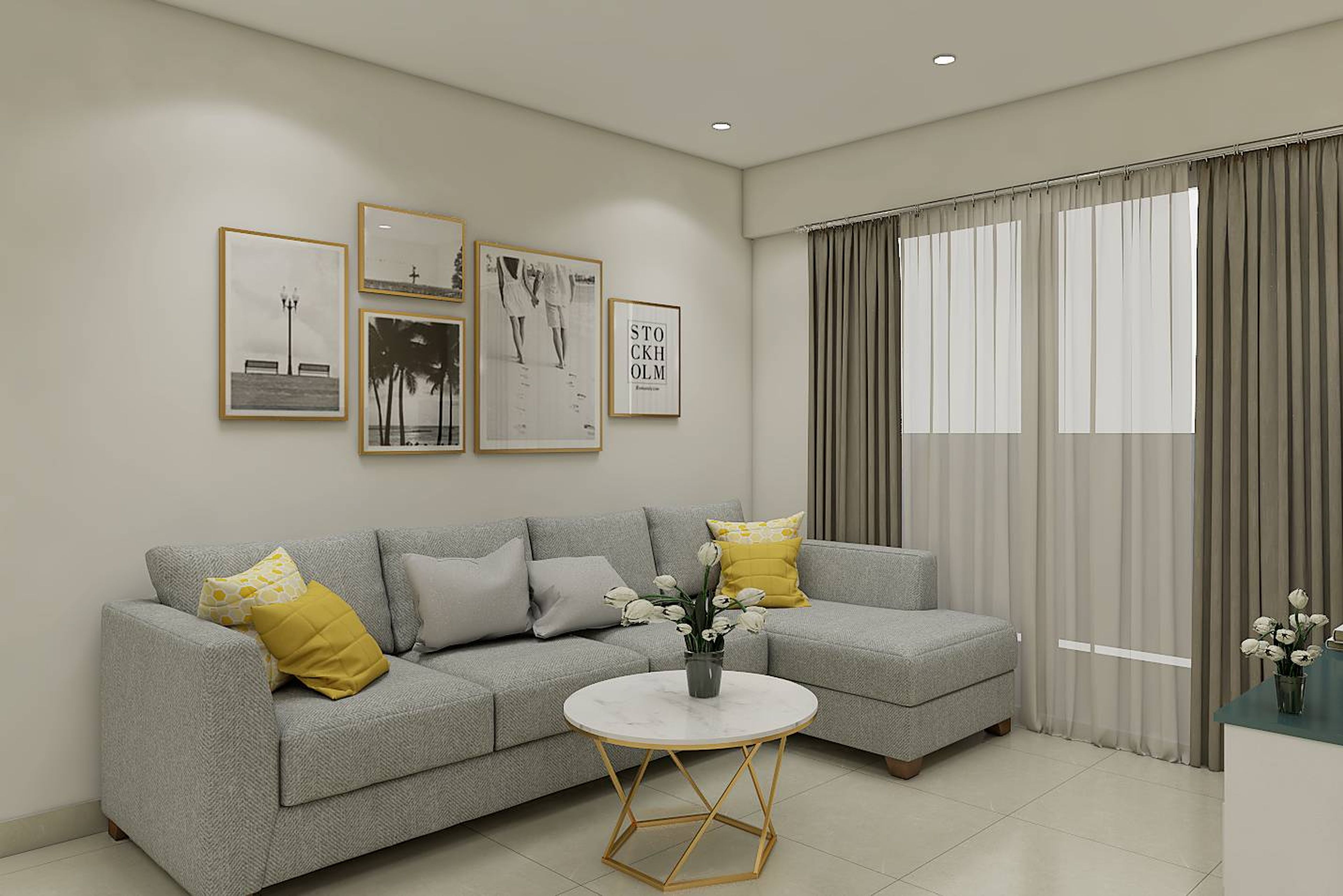 Cosy Modern Style Living Room Design With Grey Sofa Design