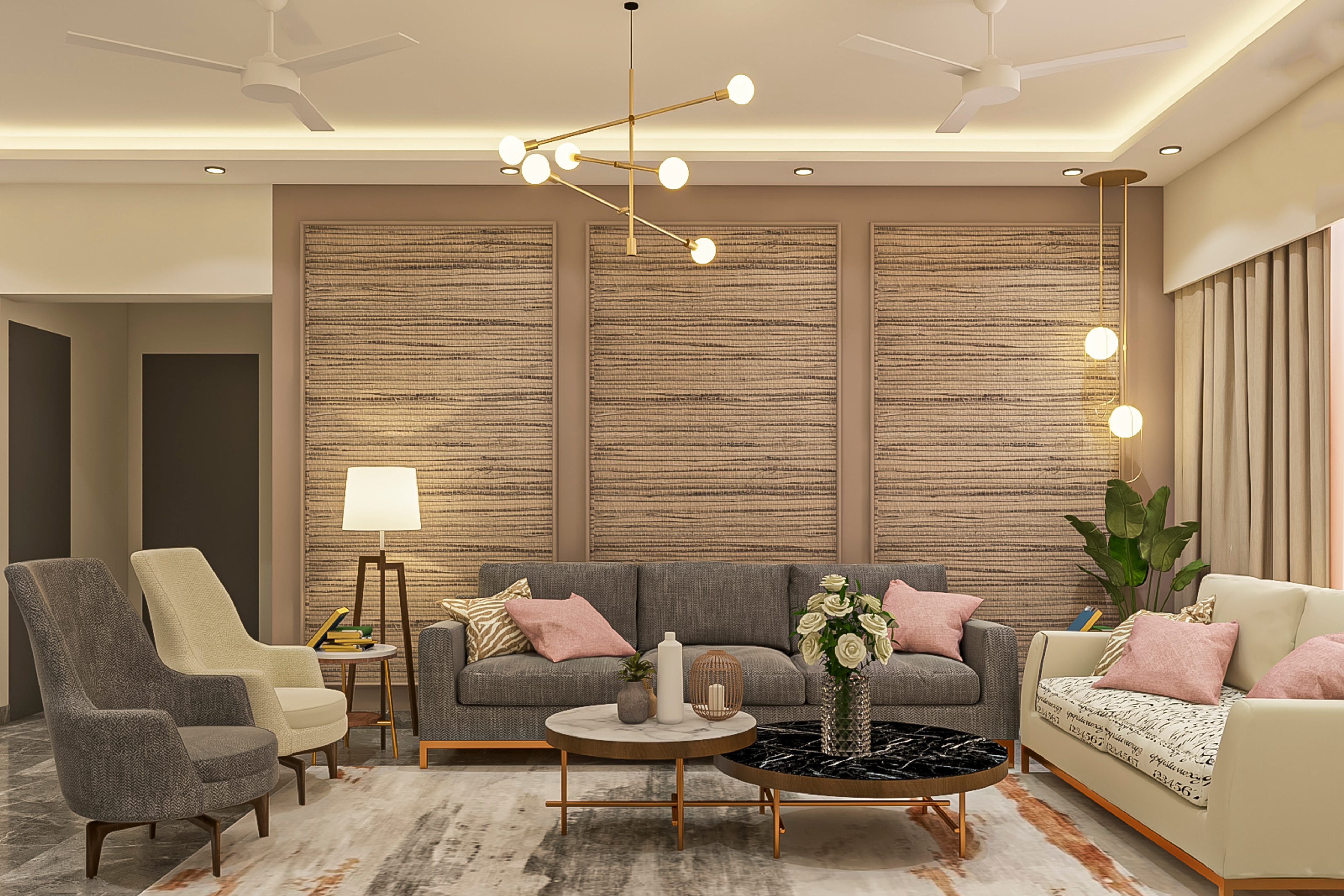 Classic Living Room Design With Patterned Wallpaper