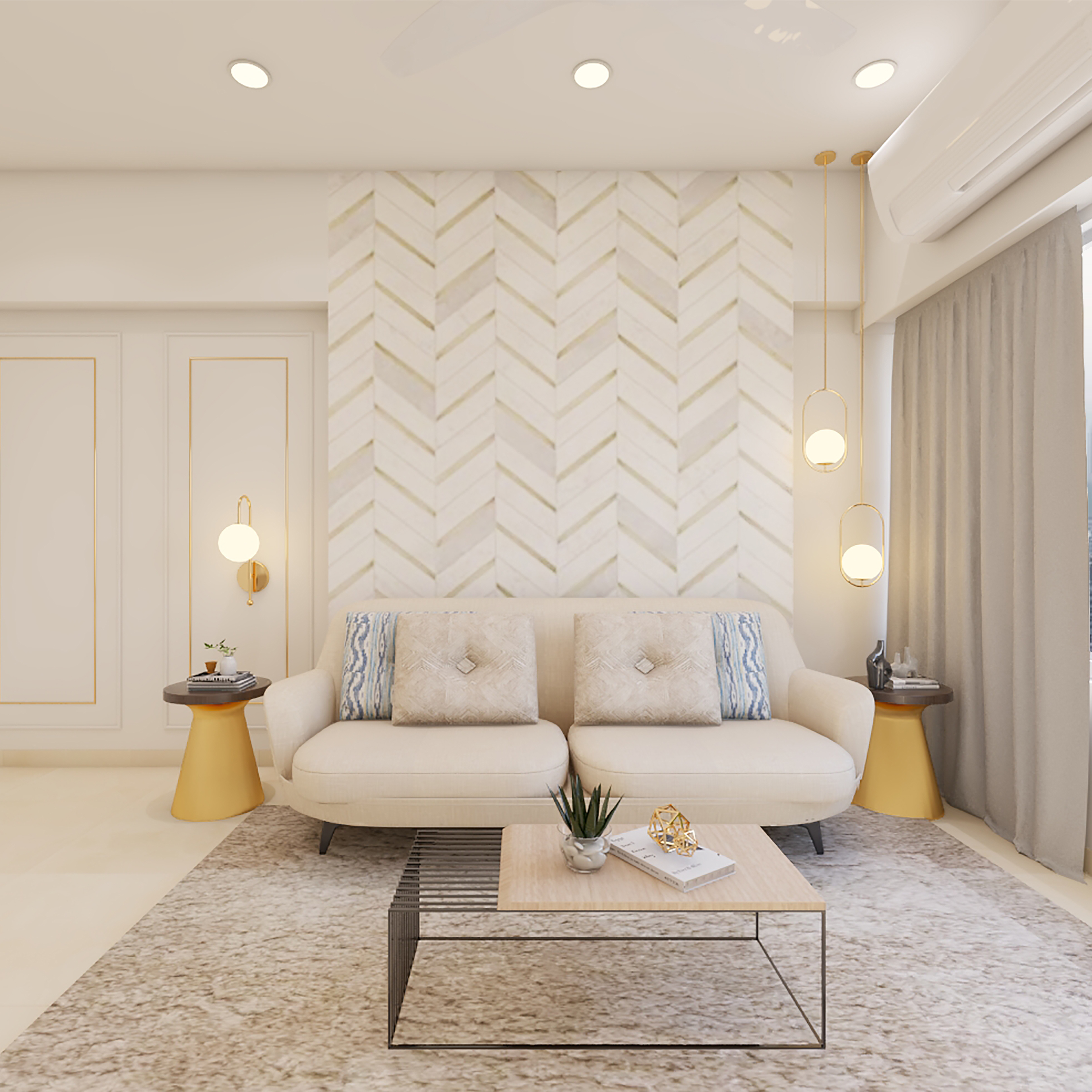 Living Room Design In Beige - Livspace