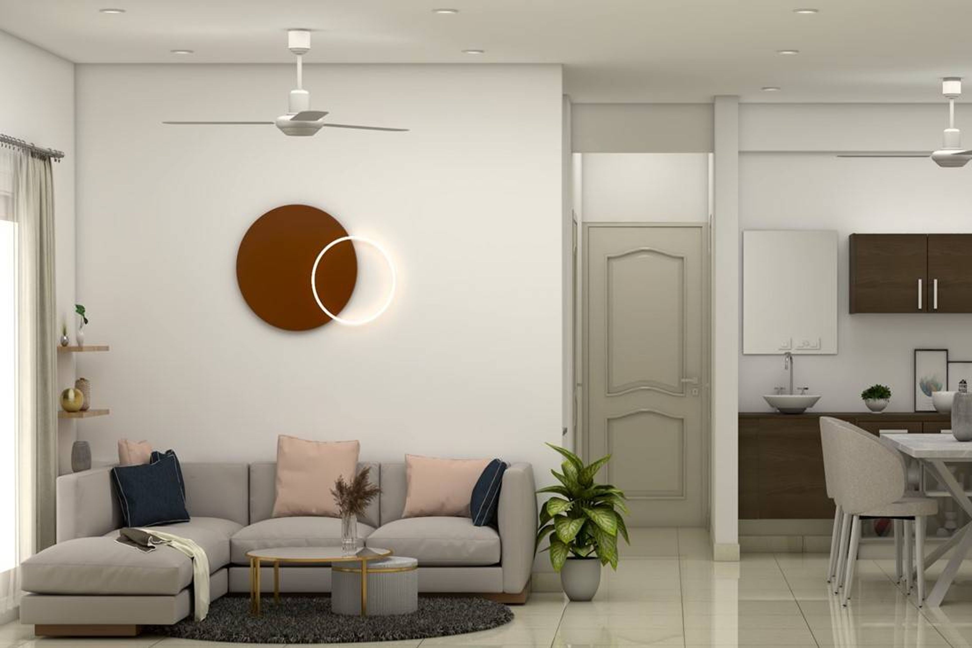 Modern Living Room with Grey Tufted Seater - Livspace