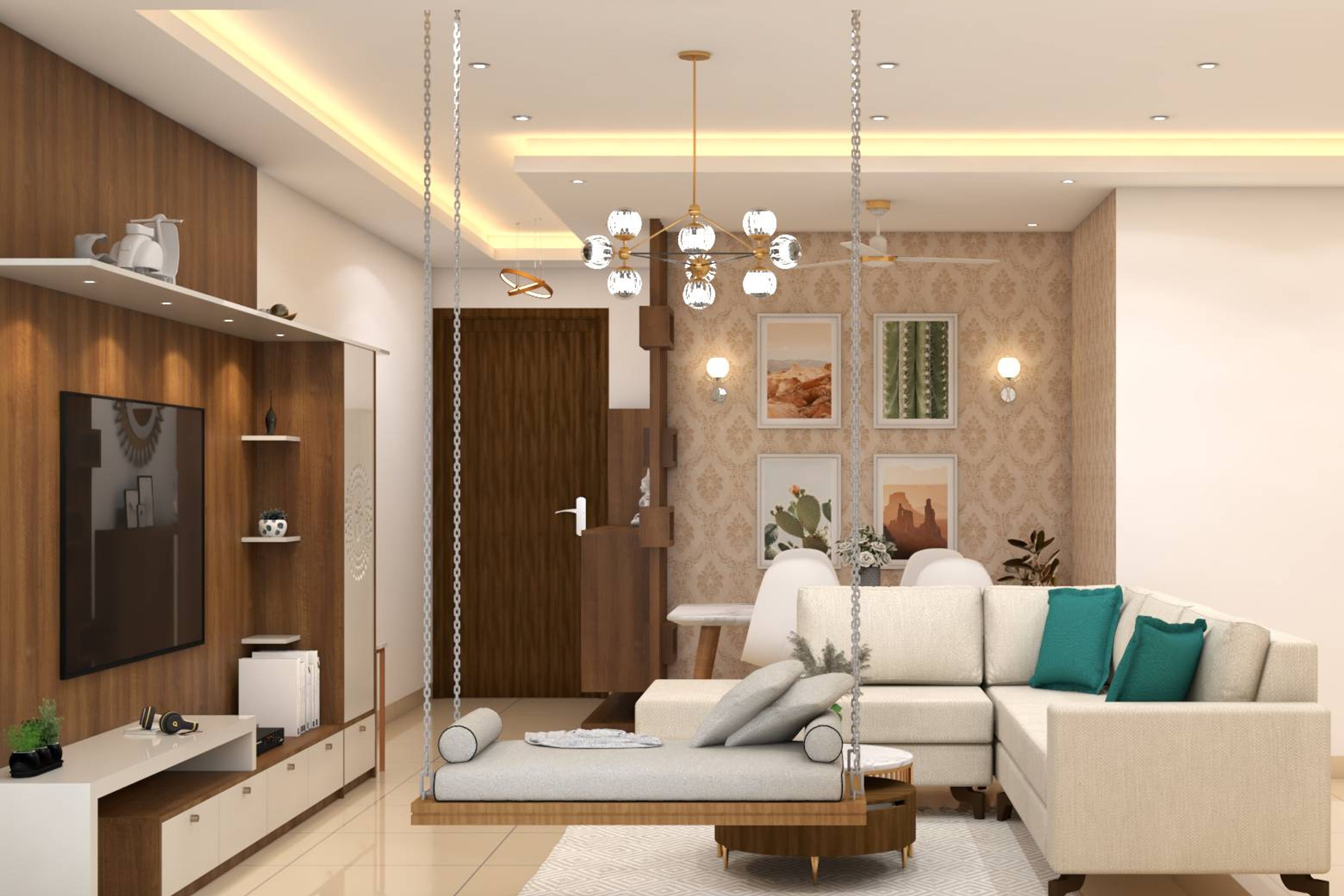 Spacious Living Room Design - Livspace