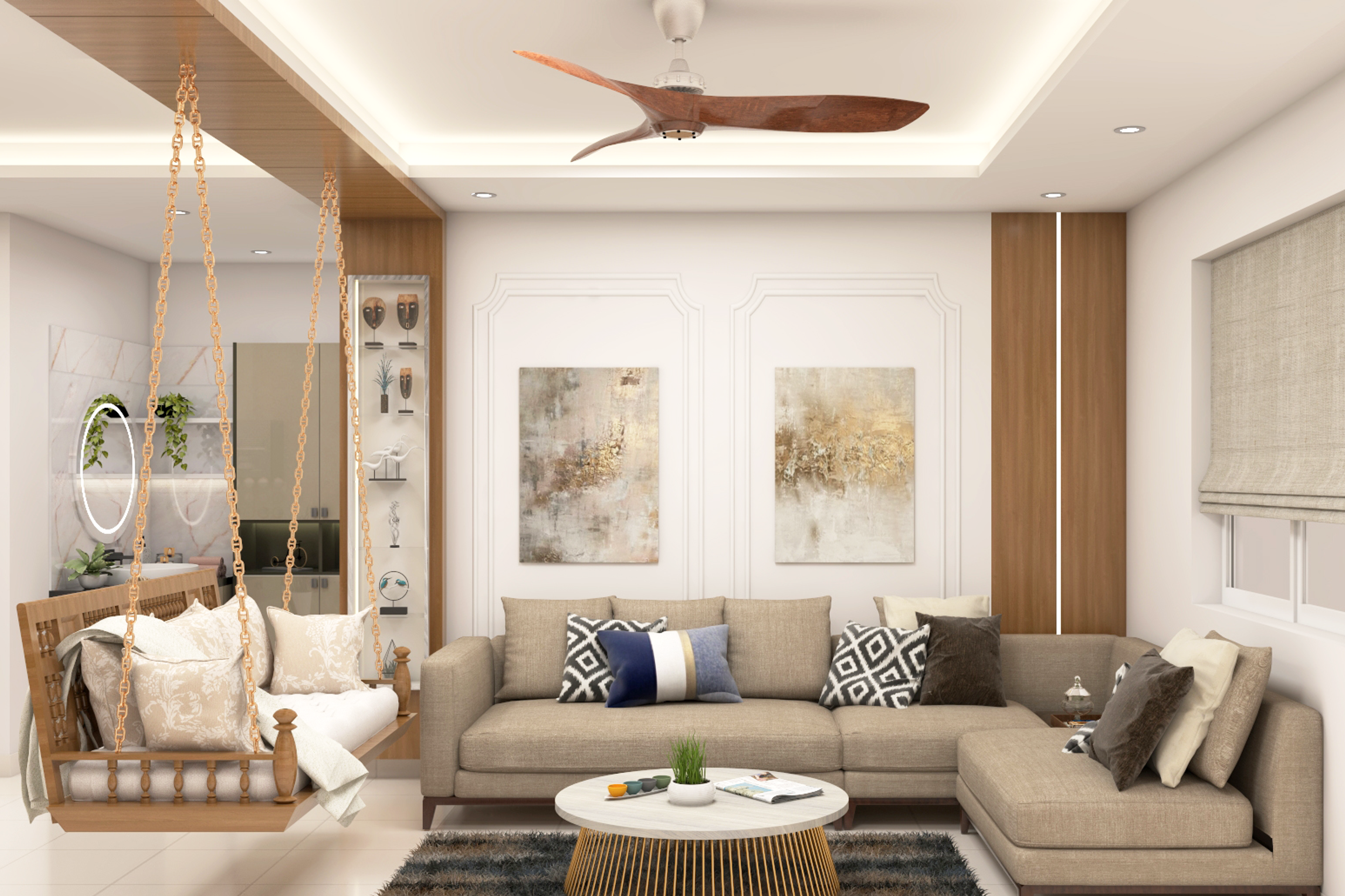 Contemporary Living Room Design With A Swing