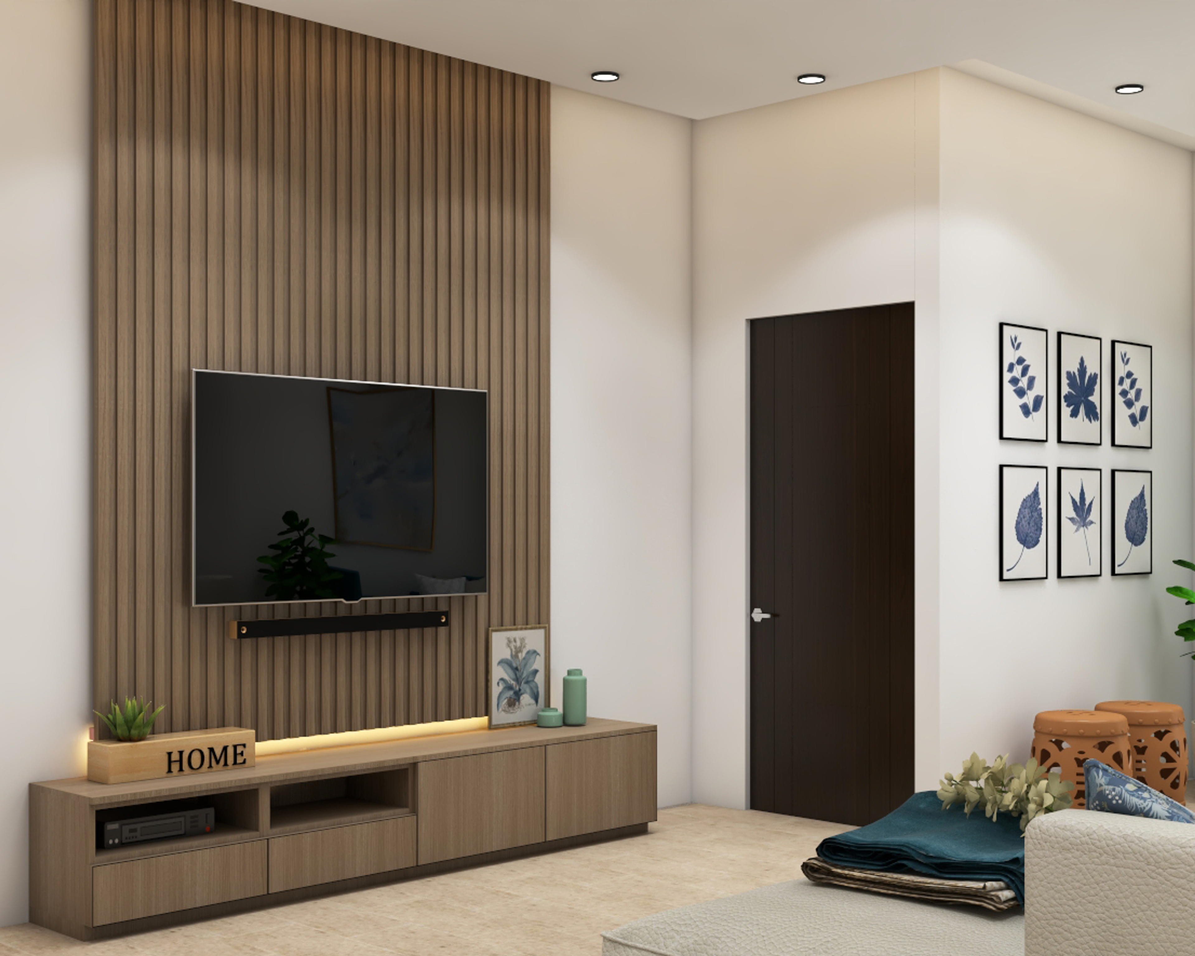 Classic Spacious TV Unit Design With Wooden Panels