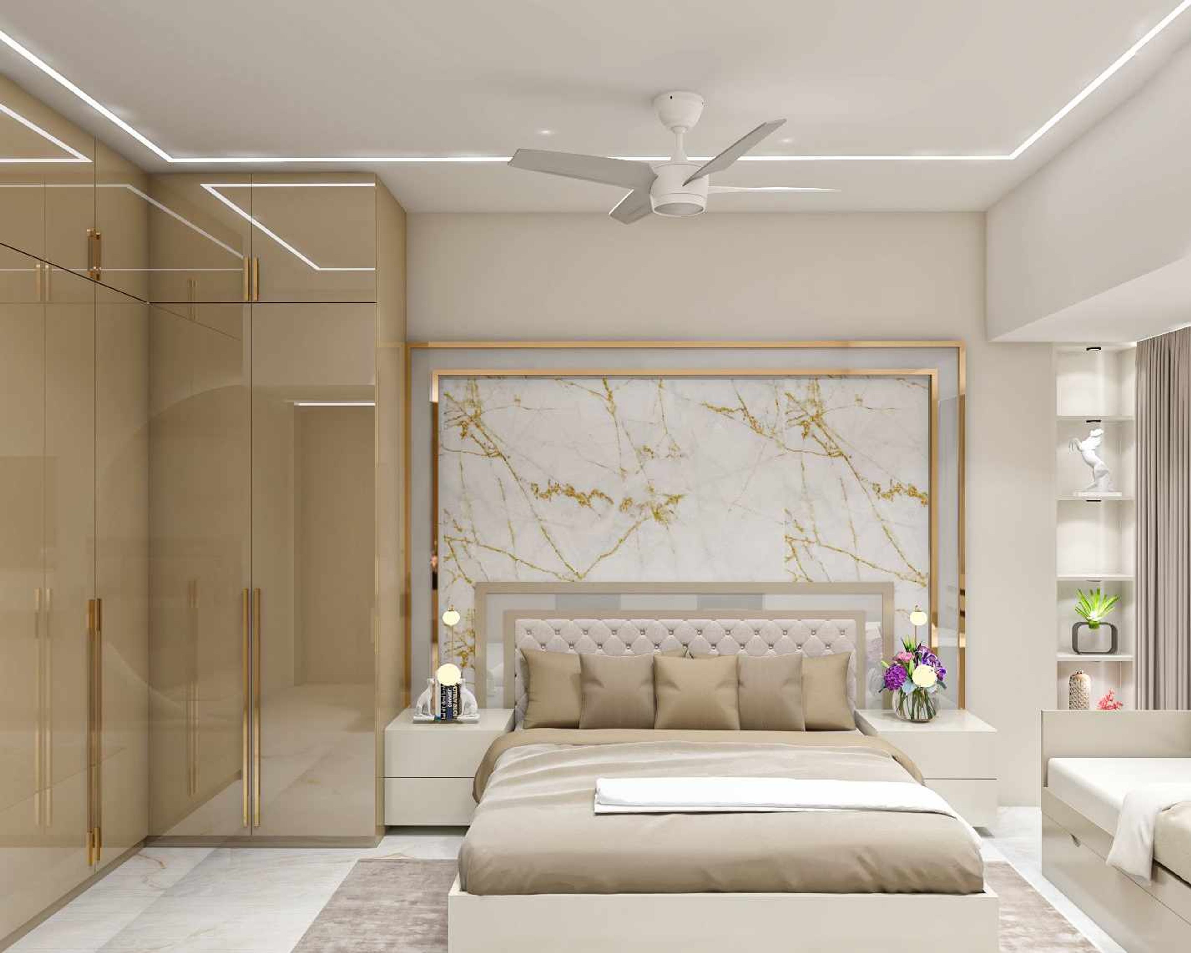 Contemporary Master Bedroom Design With L-Shaped Wardrobe Unit