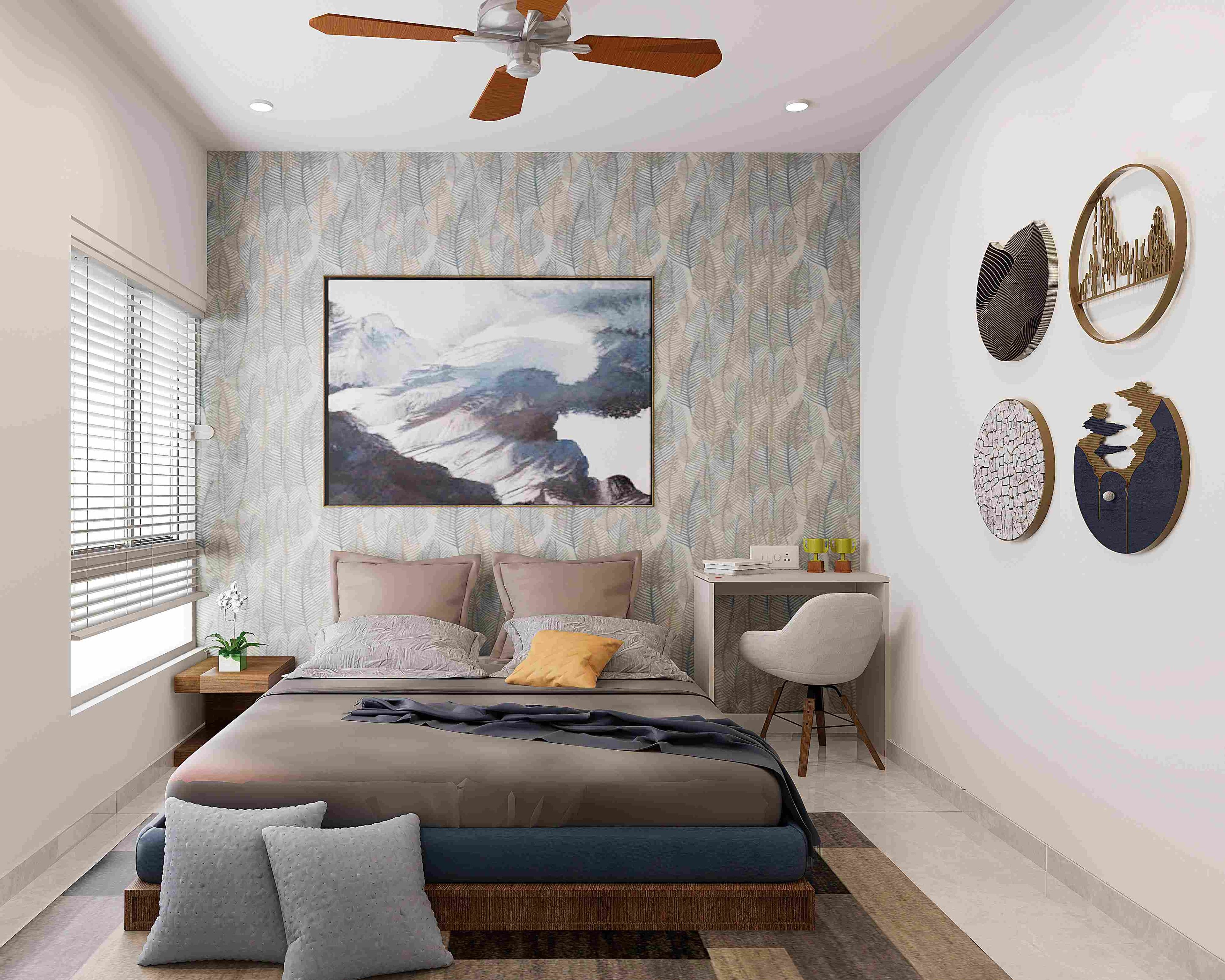 Modern Master Bedroom Design With Blue And Brown Wallpaper