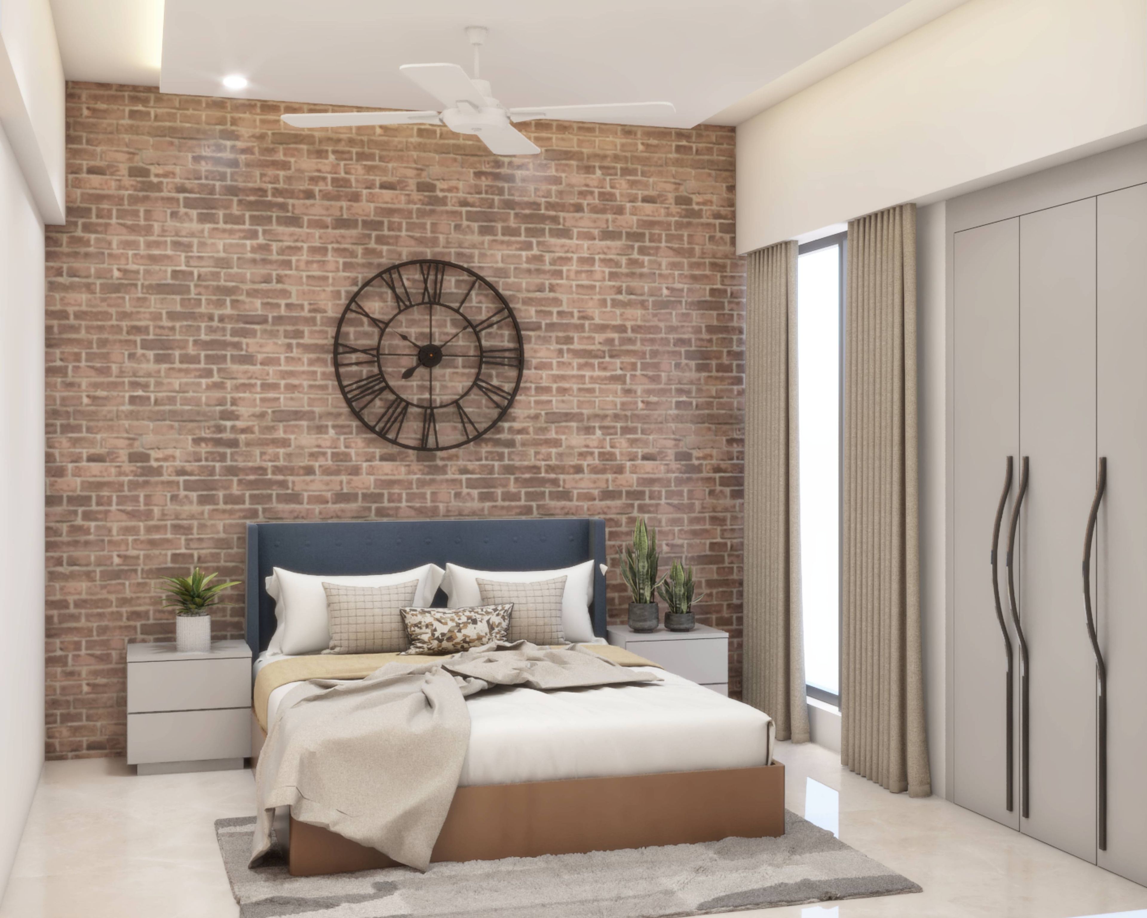 Contemporary Master Bedroom Design With Grey Wardrobe