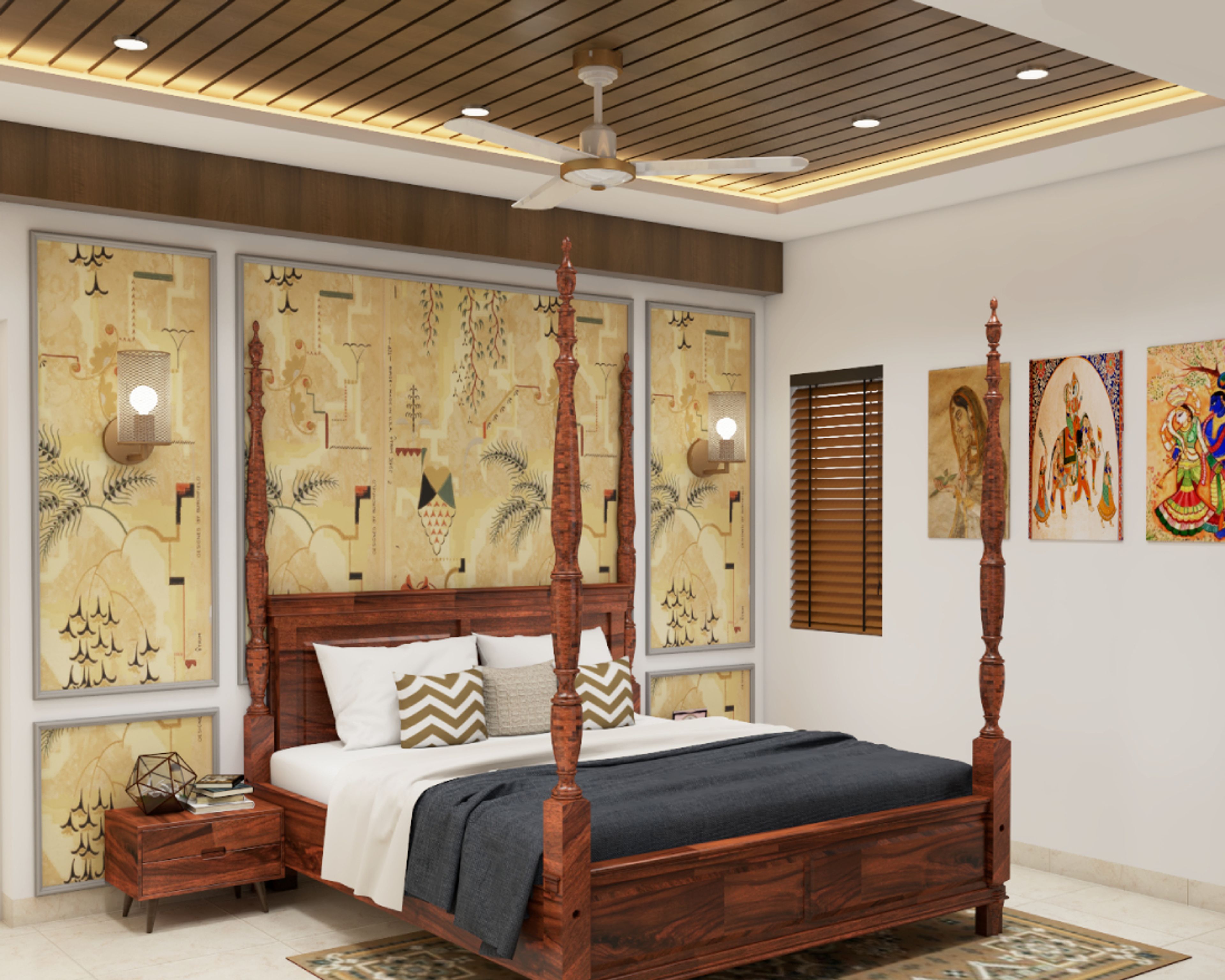 Indian Traditional Master Bedroom Design With 4-Post Bed