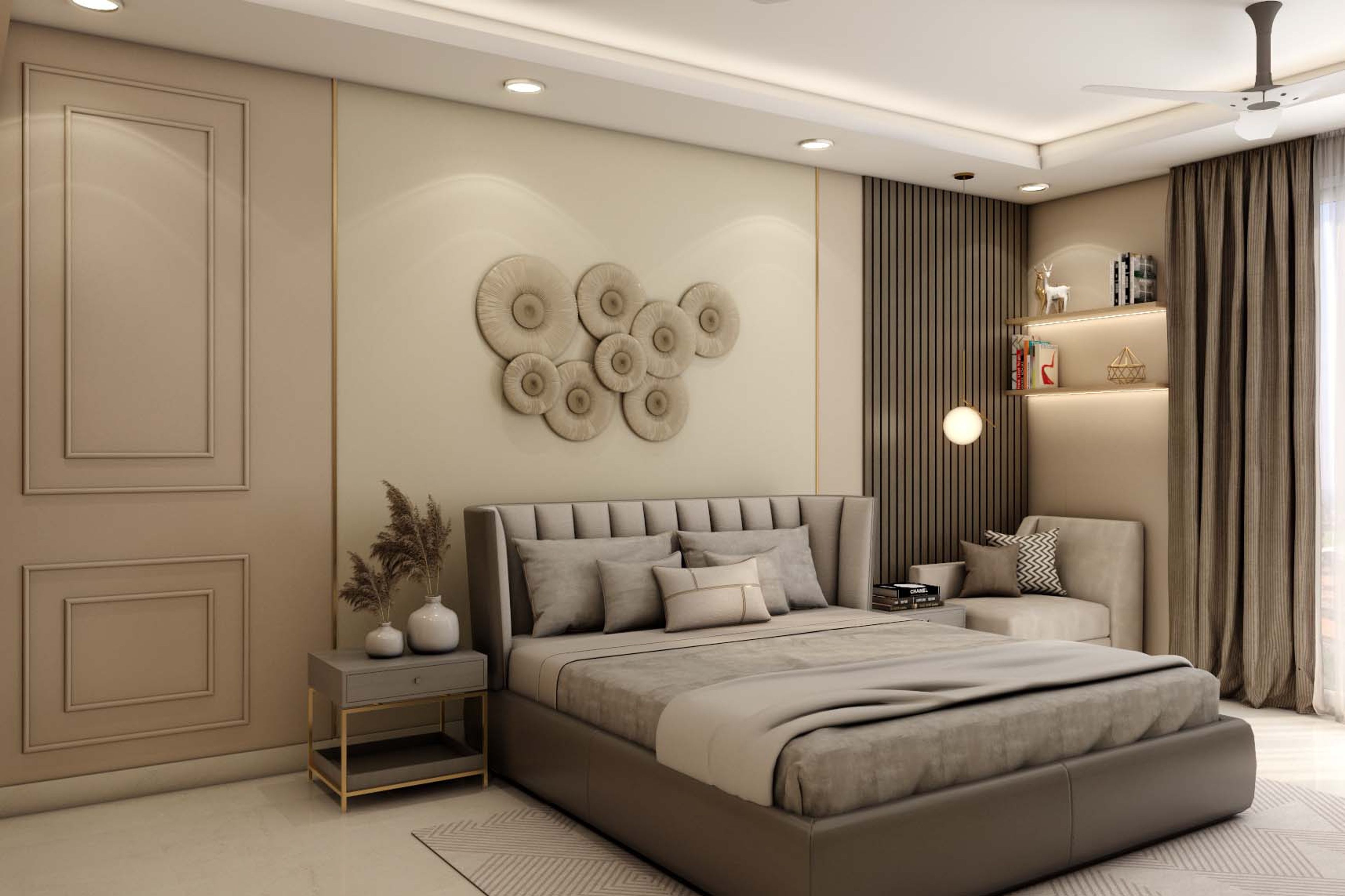 Beige And Grey Contemporary Master Bedroom Design