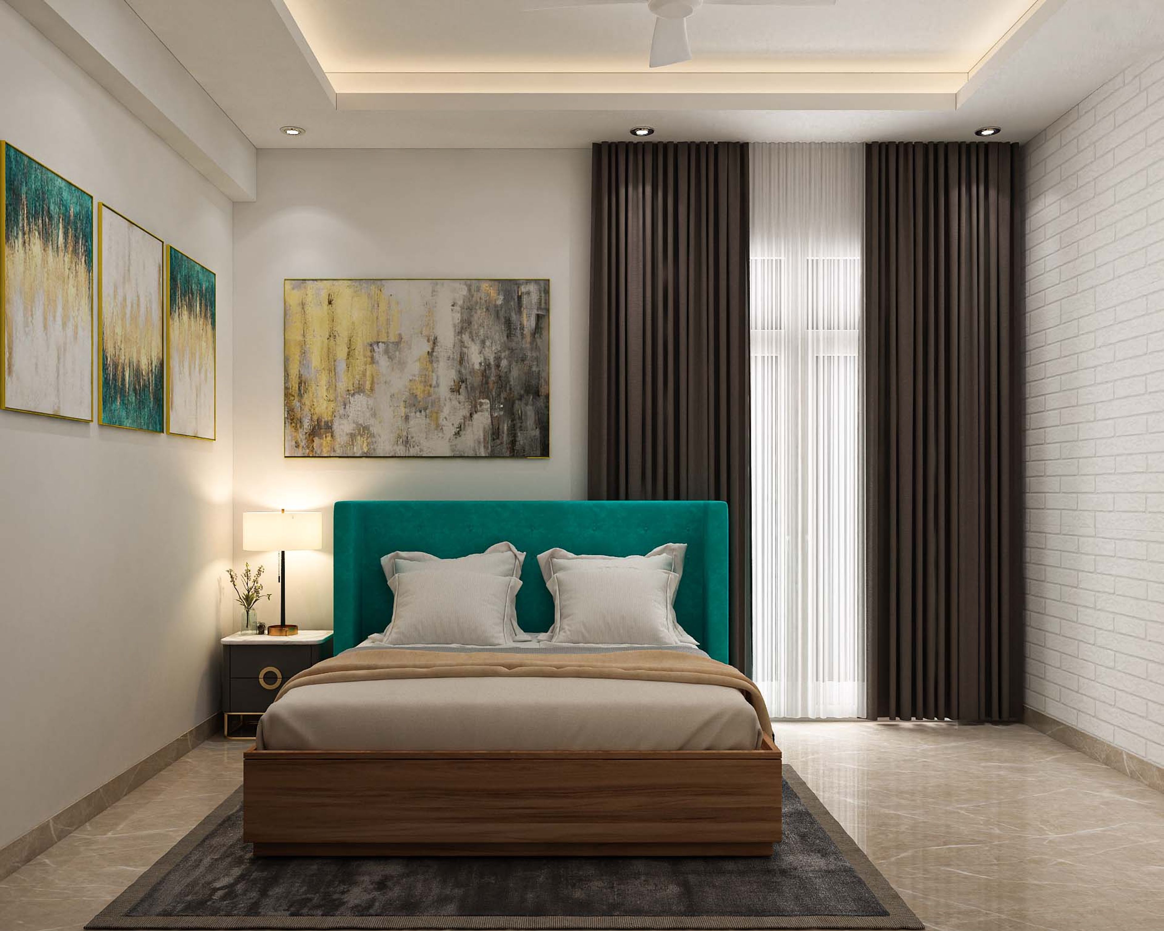 Contemporary Master Bedroom Design With Blue Bed