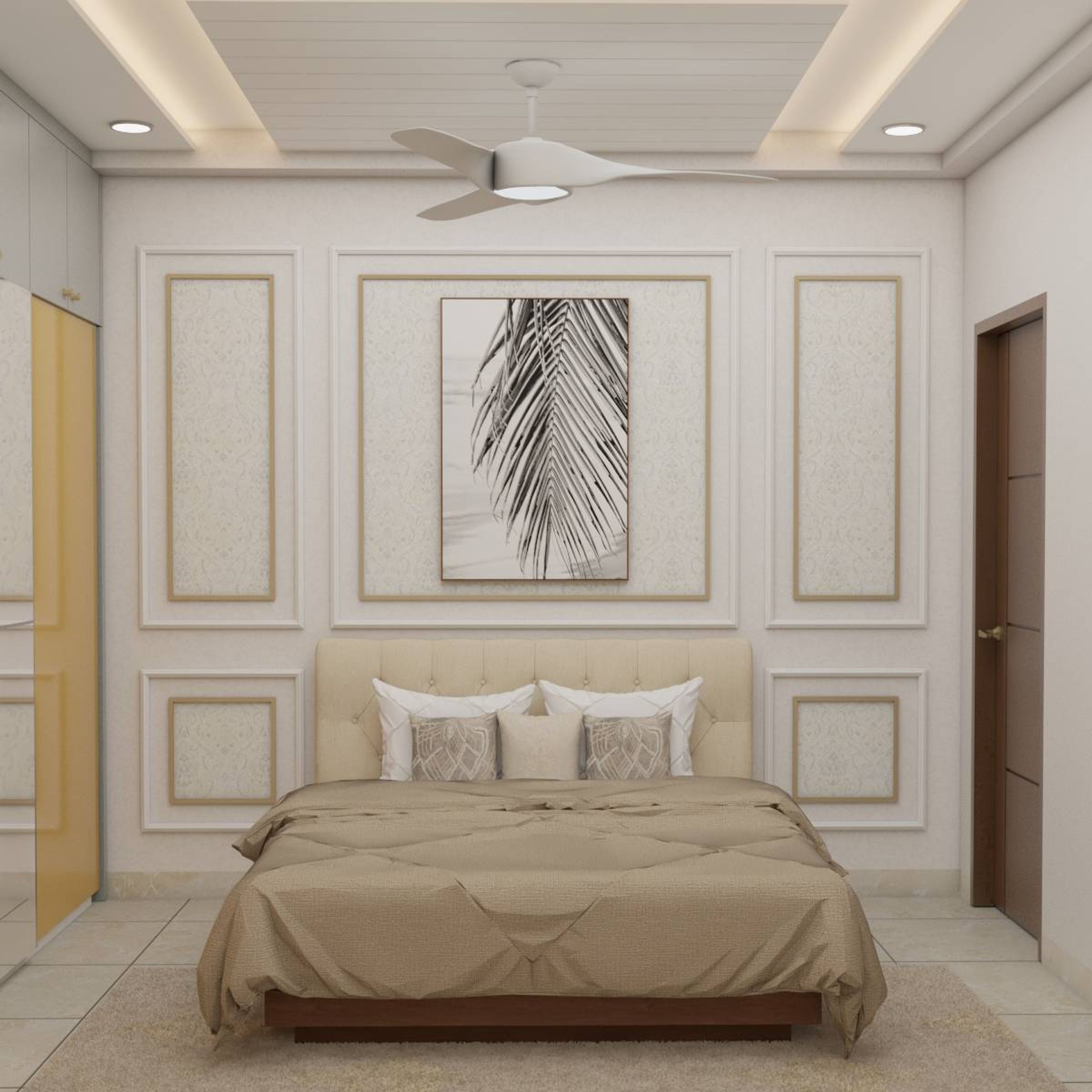 Contemporary Master Bedroom Design With Creamy White Interiors