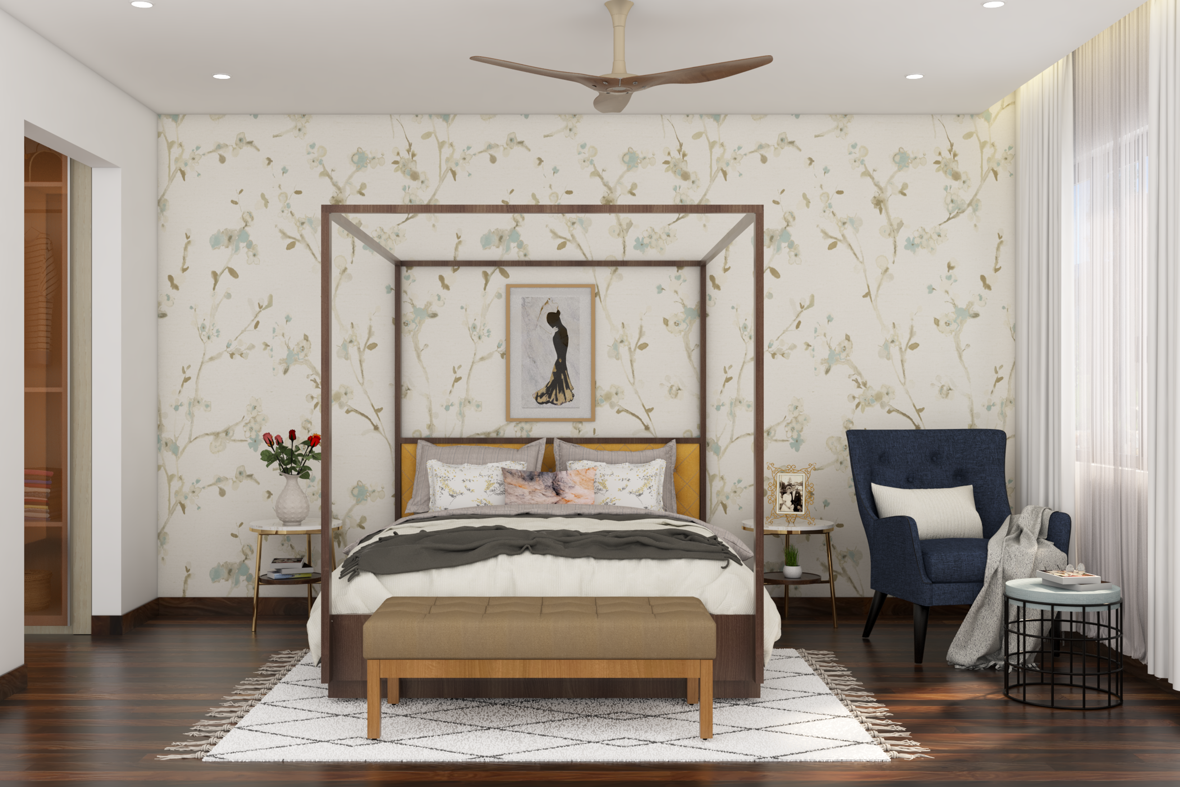 Spacious Master Bedroom Design With Beige Interiors And Modern Decor